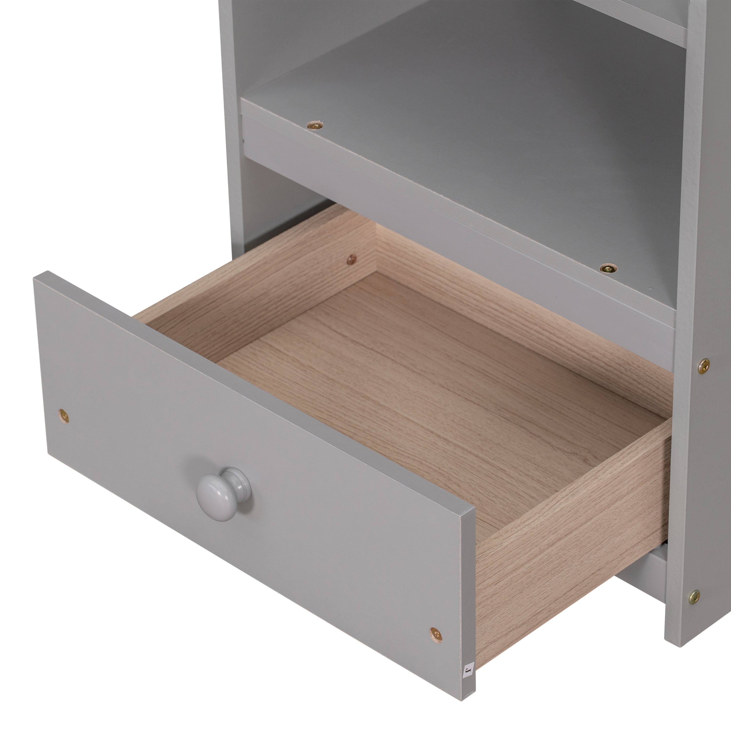 Nightstand, Bedside Table with Open Storage Cabinet, Drawer,Grey