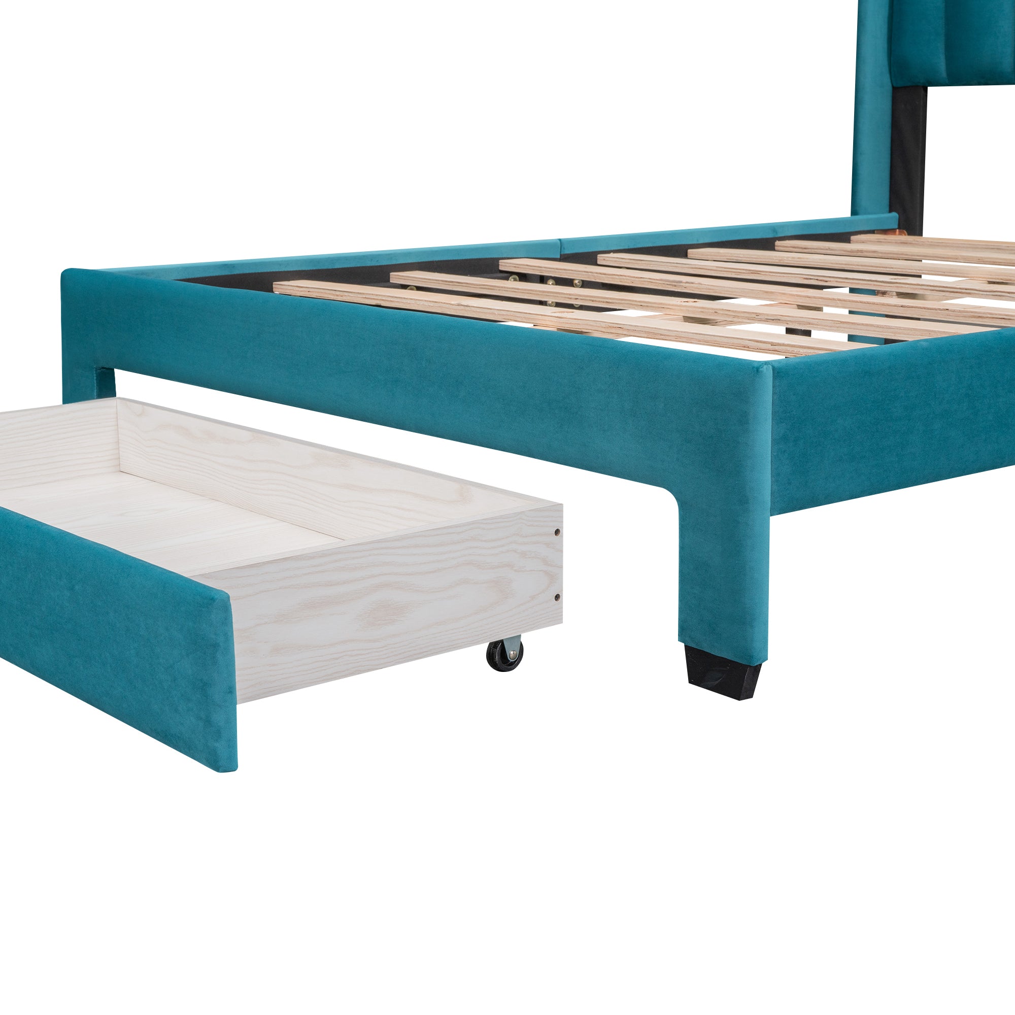 Full Size Storage Bed Velvet Upholstered Platform Bed with a Big Drawer - Blue - Atlantic Fine Furniture Melbourne FL