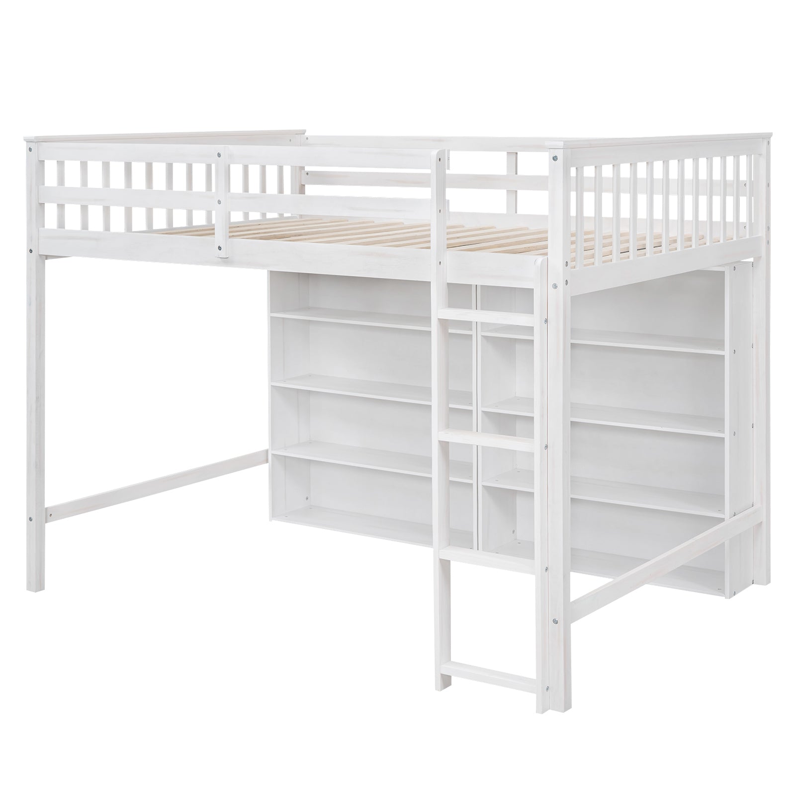 Full Size Loft Bed with 8 Open Storage Shelves and Built-in Ladder, White - Atlantic Fine Furniture Melbourne FL