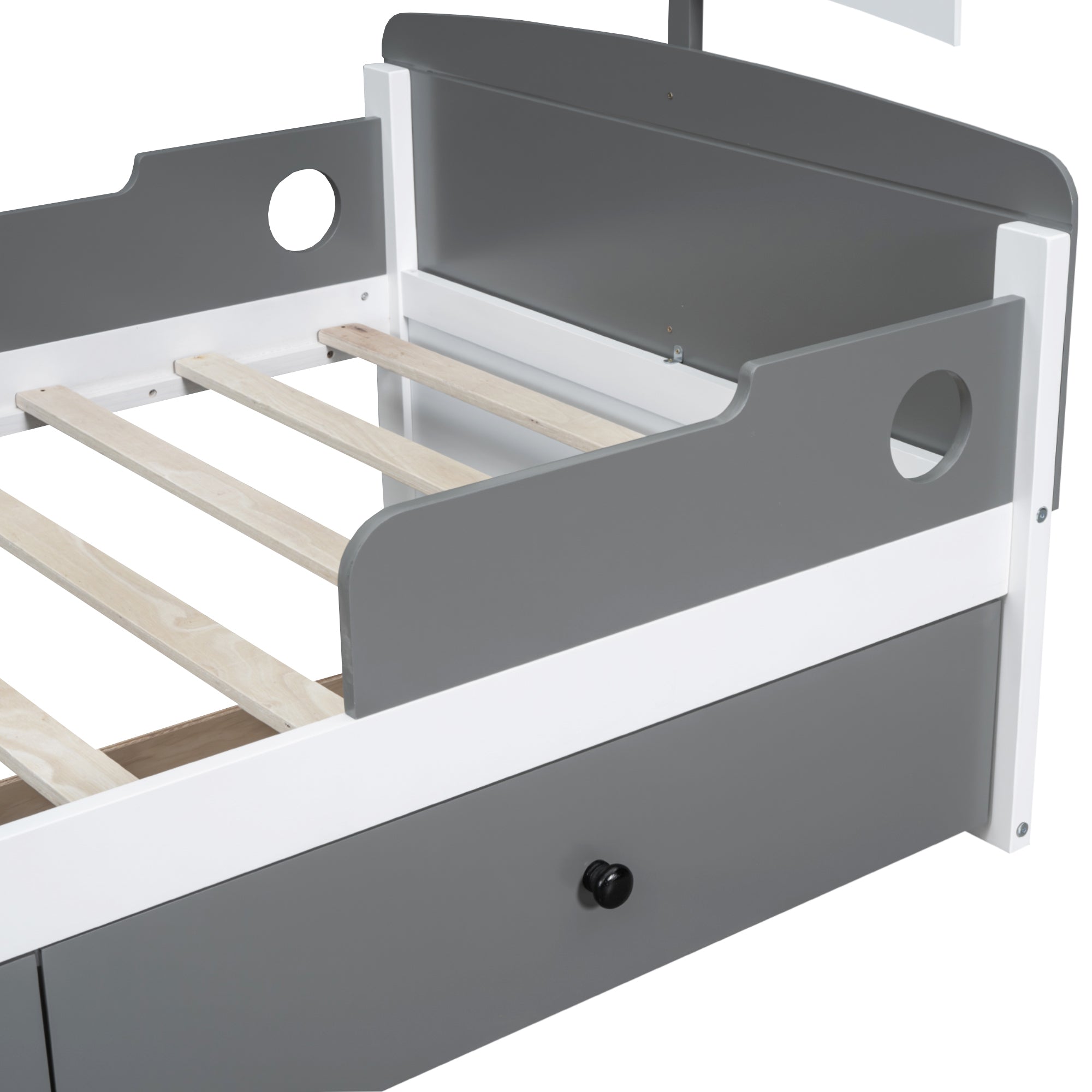 Twin Size Boat-Shaped Platform Bed with 2 Drawers,Twin Bed with Storage for Bedroom,Gray - Atlantic Fine Furniture Melbourne FL
