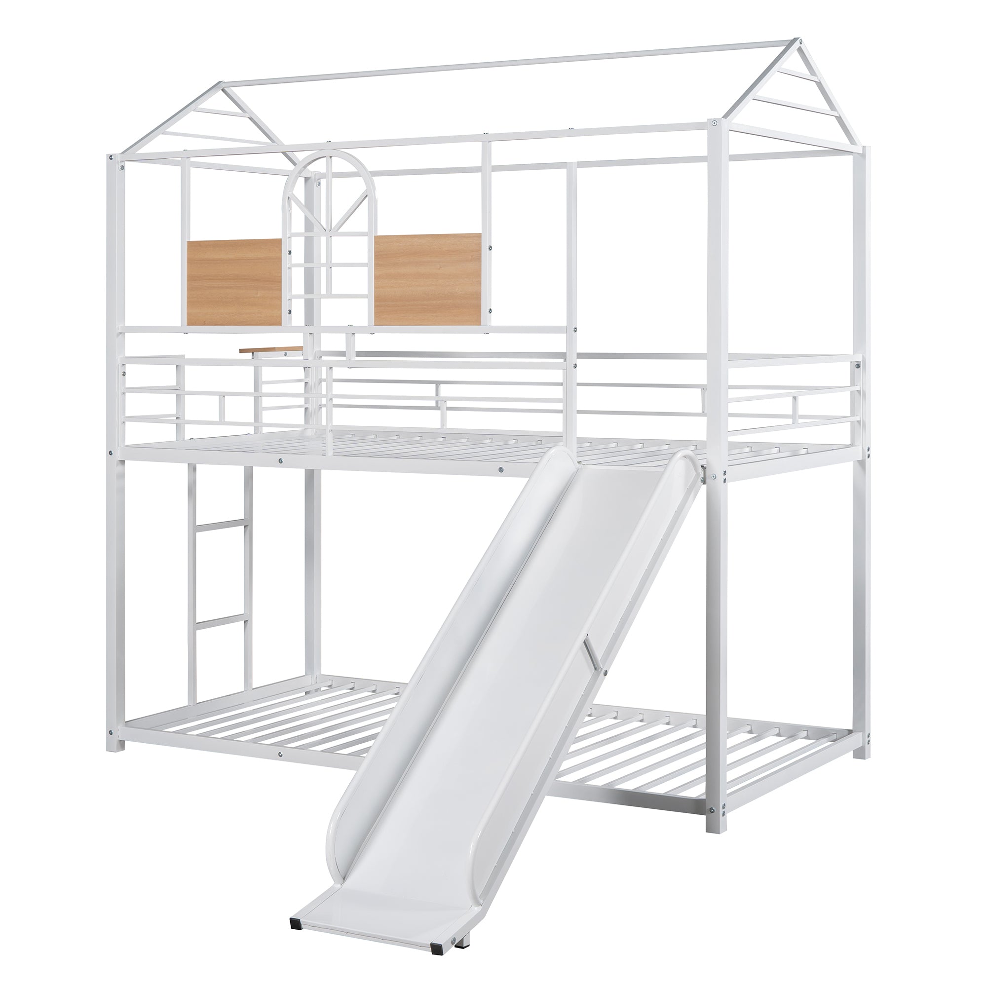Twin Over Twin Metal Bunk Bed ,Metal Housebed With Slide,Three Colors Available.(White with White Slide)(OLD SKU :LP000095AAK)