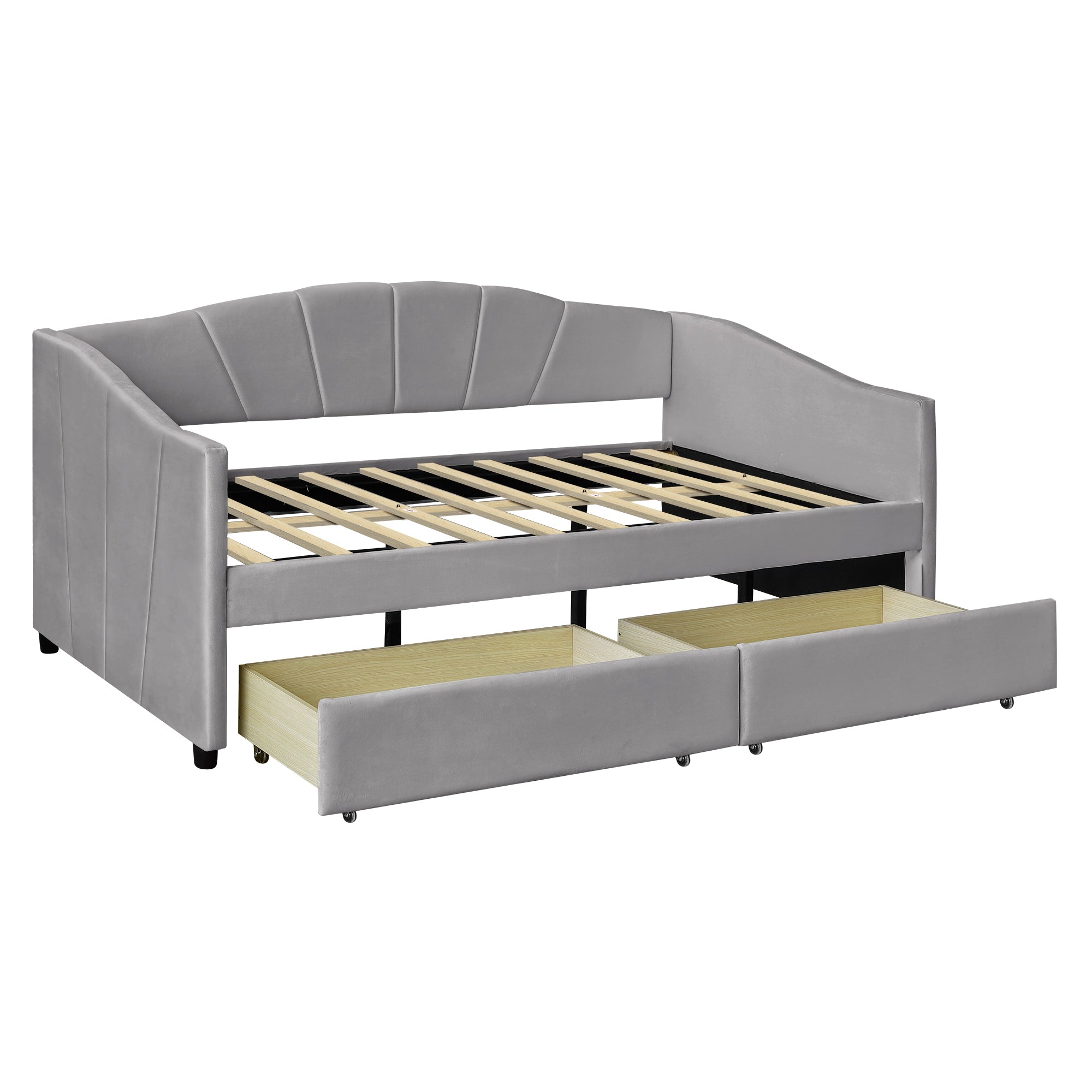 Upholstered daybed Twin Size with Two Drawers and Wood Slat ,Gray - Atlantic Fine Furniture Melbourne FL