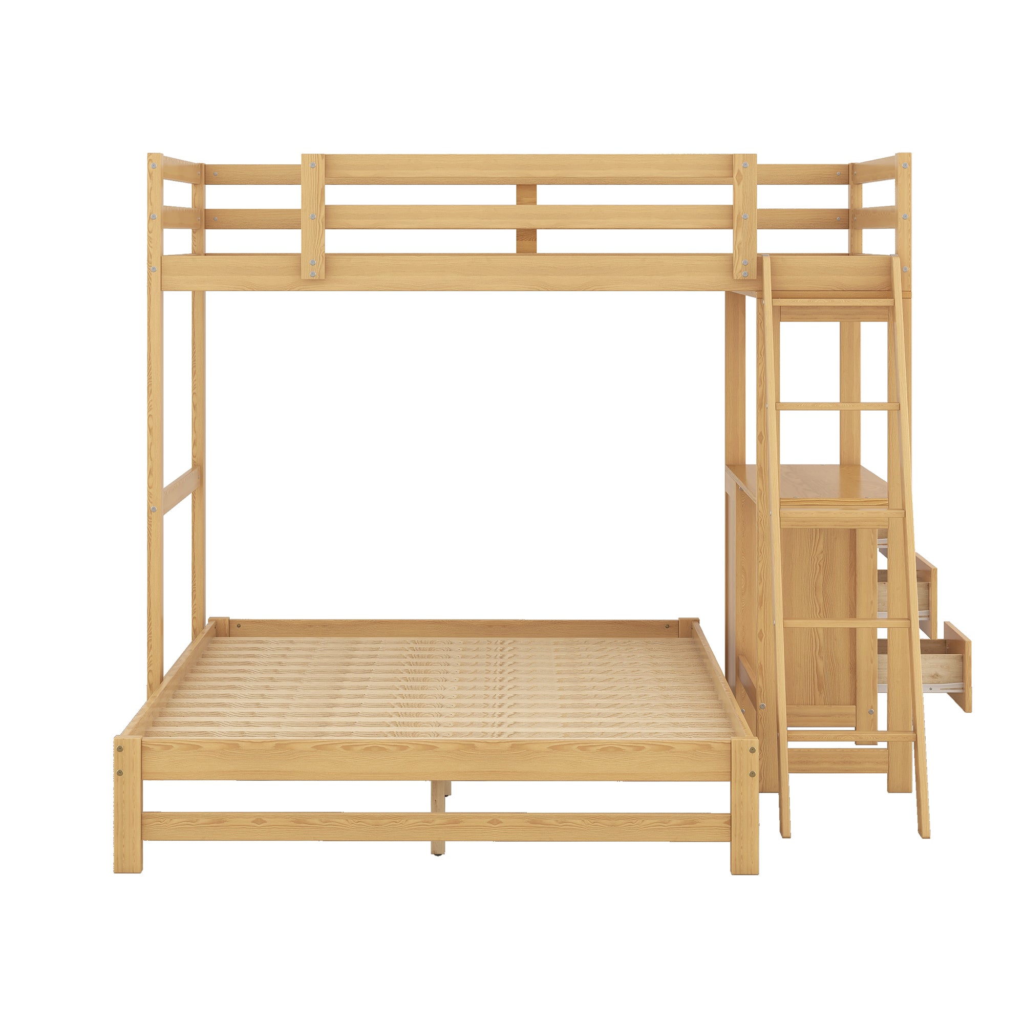 Twin over Full Bunk Bed with Built-in Desk and Three Drawers, Natural - Atlantic Fine Furniture Melbourne FL
