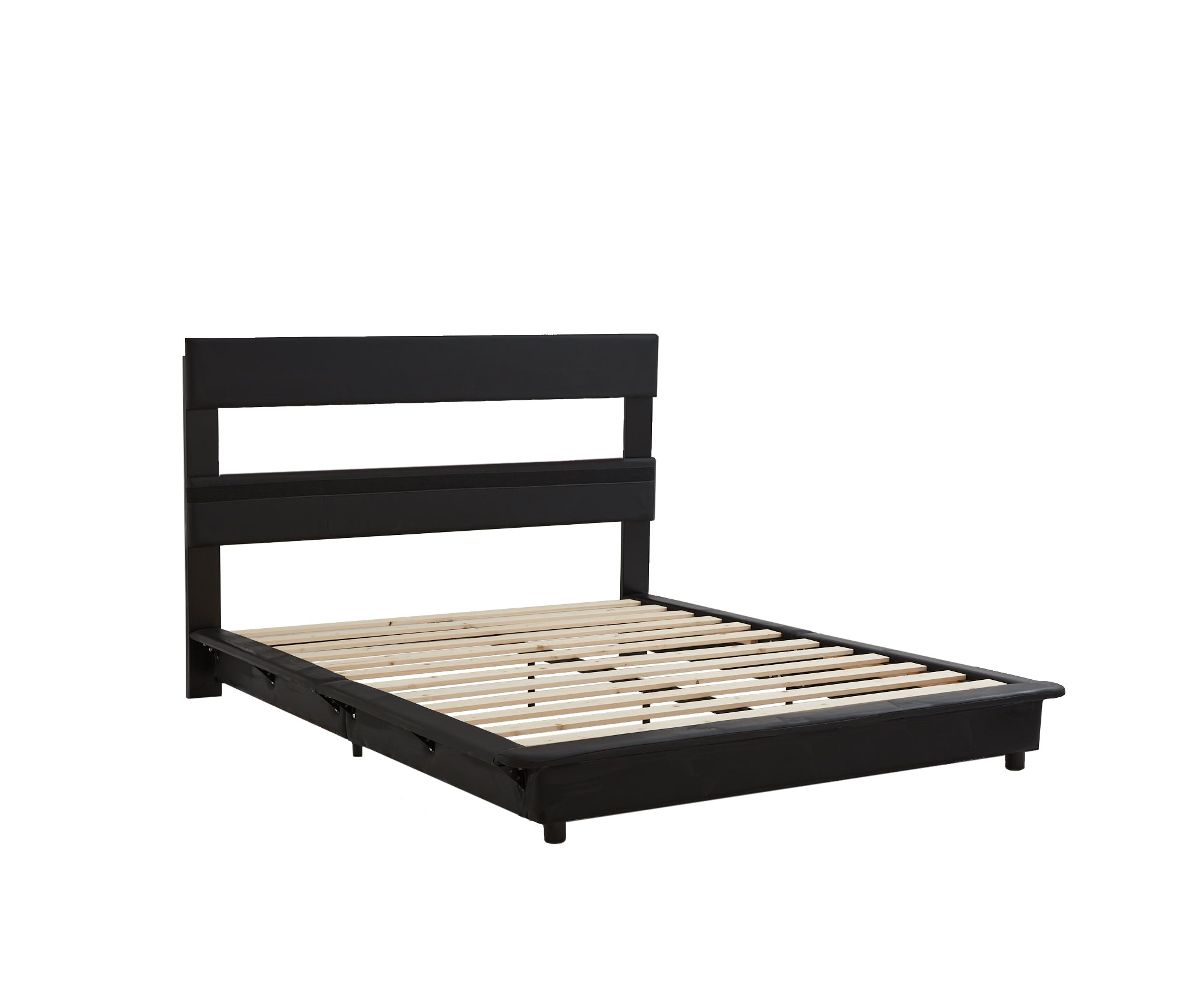Queen Size Upholstered Platform Bed with Sensor Light and Ergonomic Design Backrests, Black - Atlantic Fine Furniture Melbourne FL