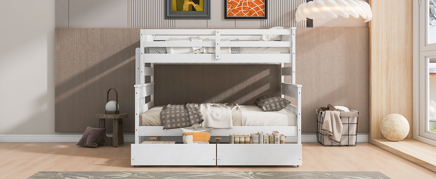 Wood Twin over Full Bunk Bed with 2 Drawers, White - Atlantic Fine Furniture Melbourne FL
