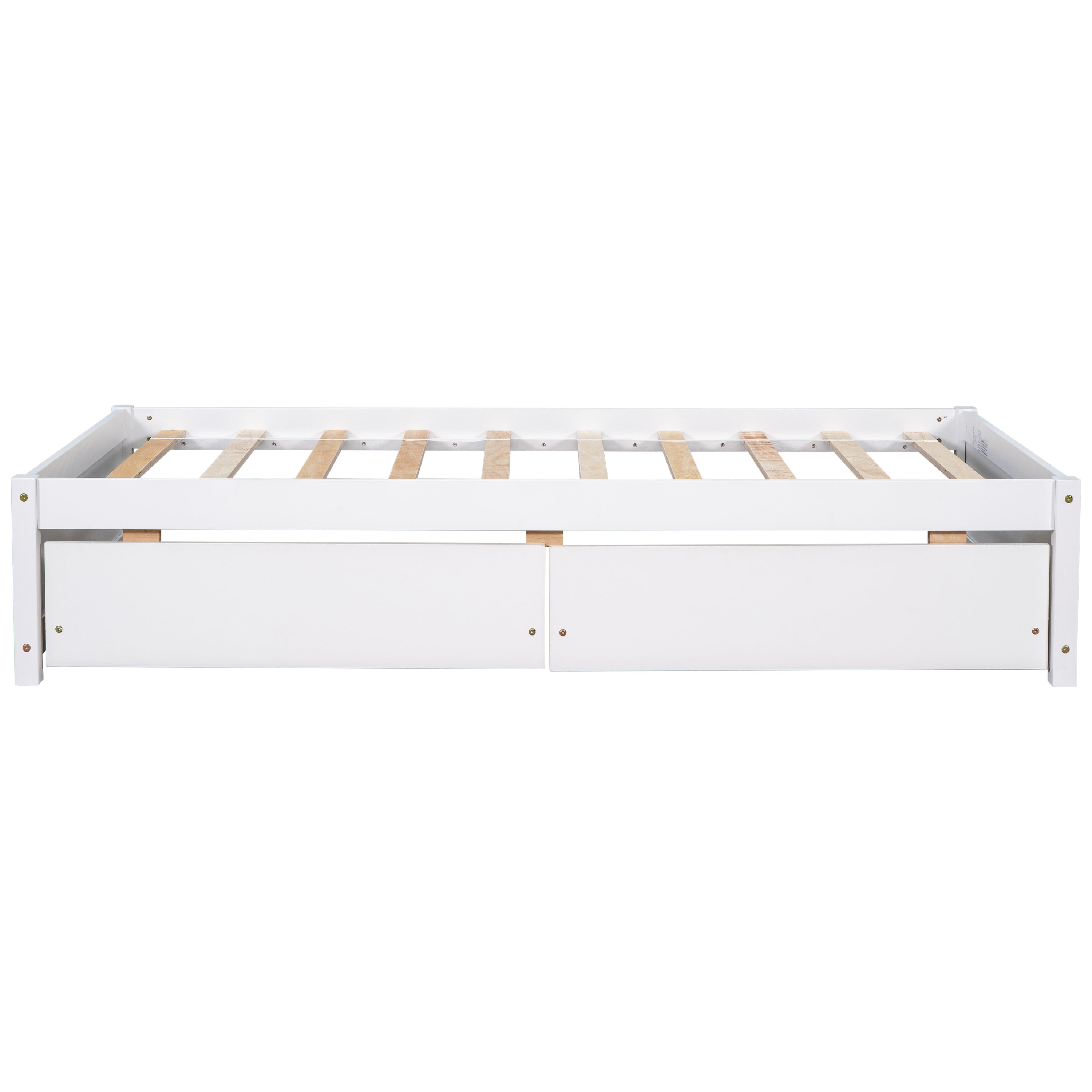 Twin Bed with 2 Drawers, Solid Wood, No Box Spring Needed ,White(New SKU:W504P149042)