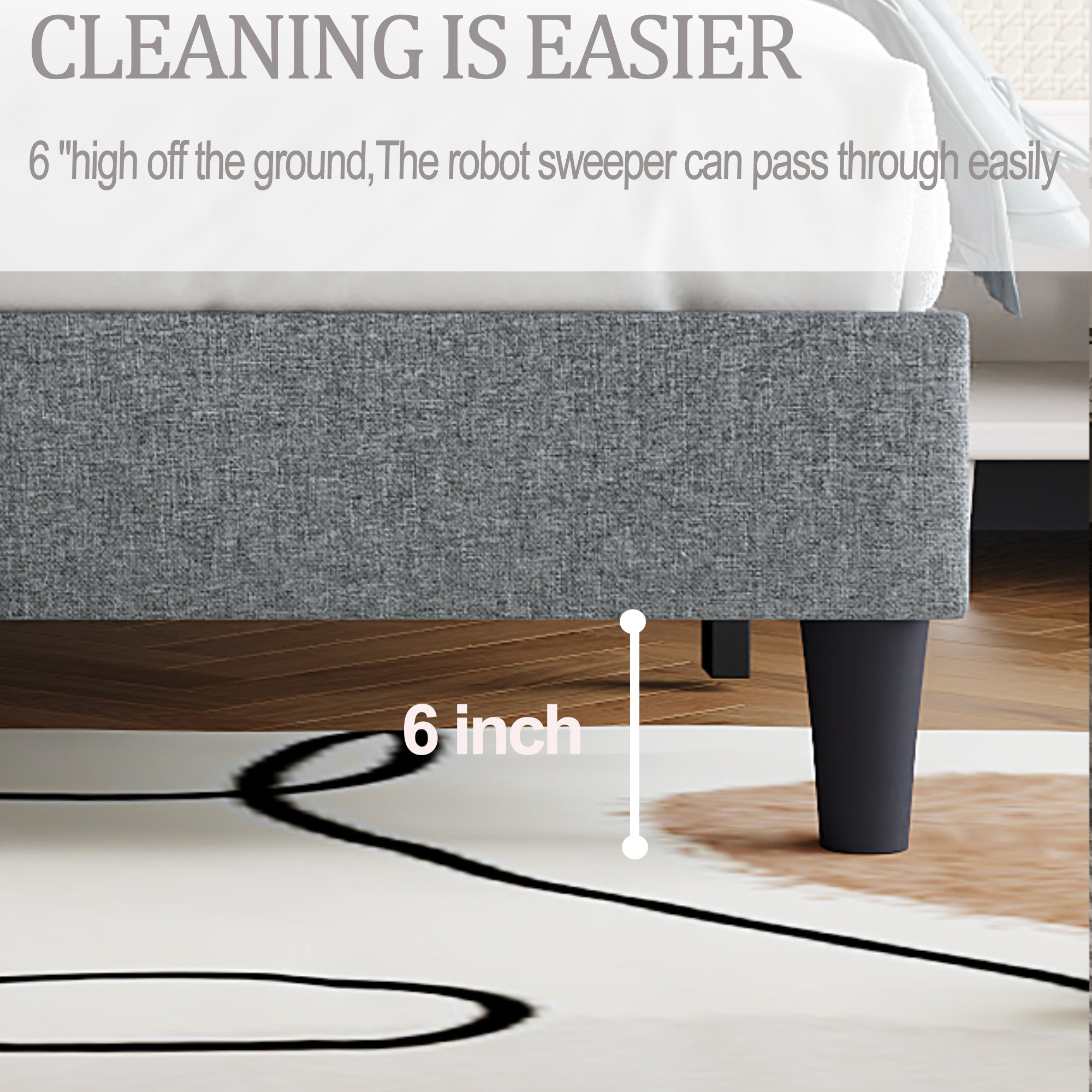 King size Adjustable Headboard with Fine Linen Upholstery and Button Tufting for Bedroom, Wave Top LIGHT GREY