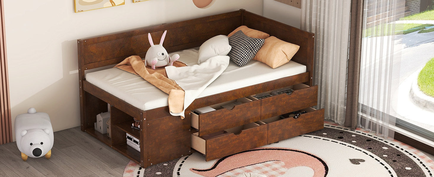 Twin Size Daybed with Drawers and Shelves, Walnut - Atlantic Fine Furniture Melbourne FL