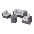 Wicker Outdoor Lounge Set With Cushions And Fire Pit