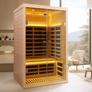 Low EMF, Wide Space Hemlock Double Doors Great Glass Luxury Indoor Far Infrared Sauna Room