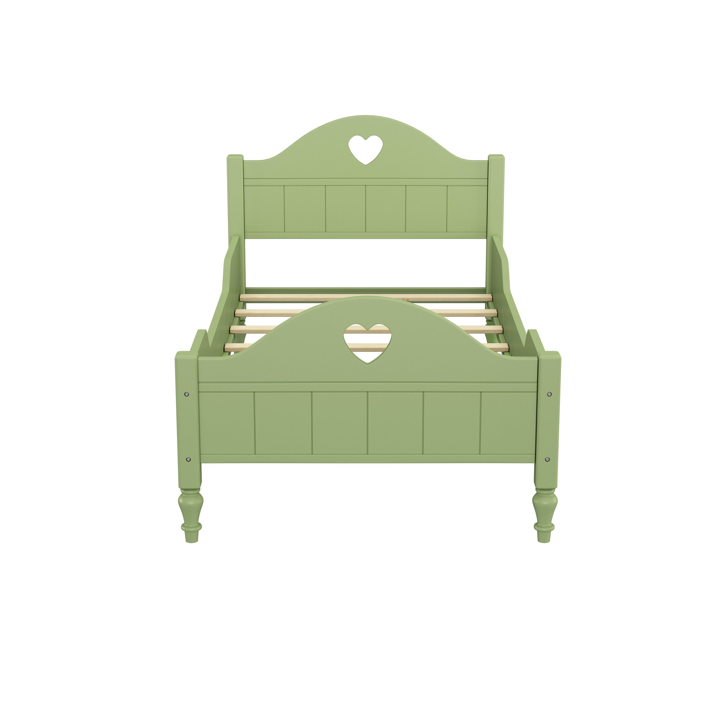 Girl's Love Princess Bed Macaron Twin Size Toddler Bed with Side Safety Rails and Headboard and Footboard, Oliver Green