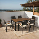 7 Piece Outdoor Patio Wicker Dining Set Patio Wicker Furniture Dining Set With Top - Brown / Cream