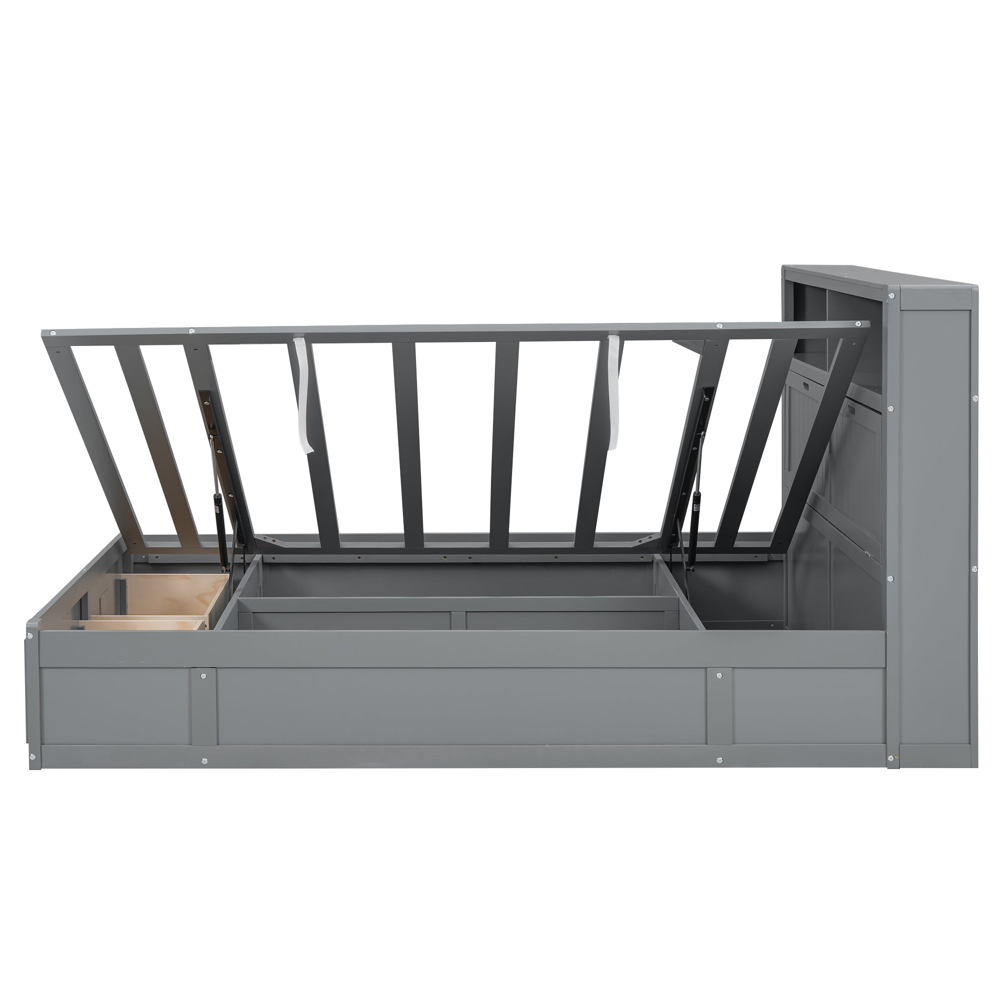 Wood Full Size Hydraulic Platform Bed with Storage LED Headboard, Charging Station and 2 Drawers, Gray - Atlantic Fine Furniture Melbourne FL