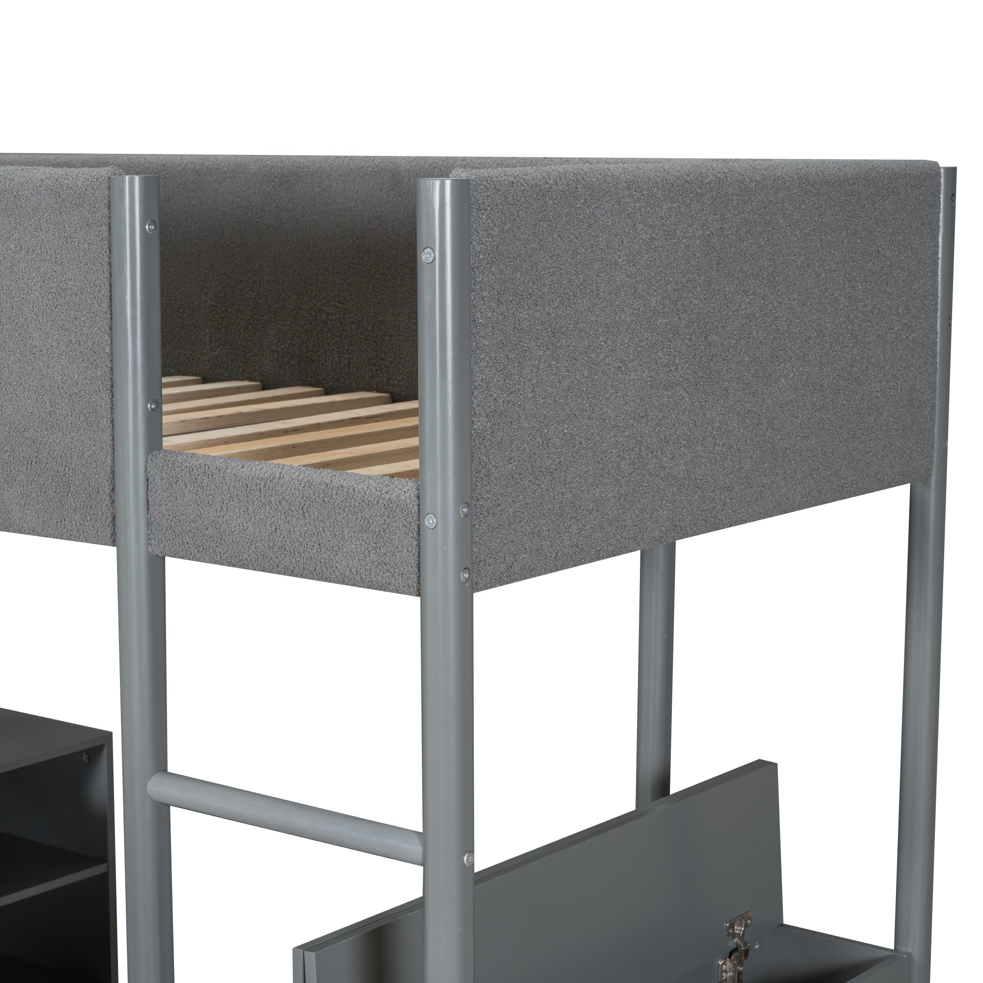Twin Size Teddy FleeceLoft Bed Wood Bed, Gray - Atlantic Fine Furniture Melbourne FL