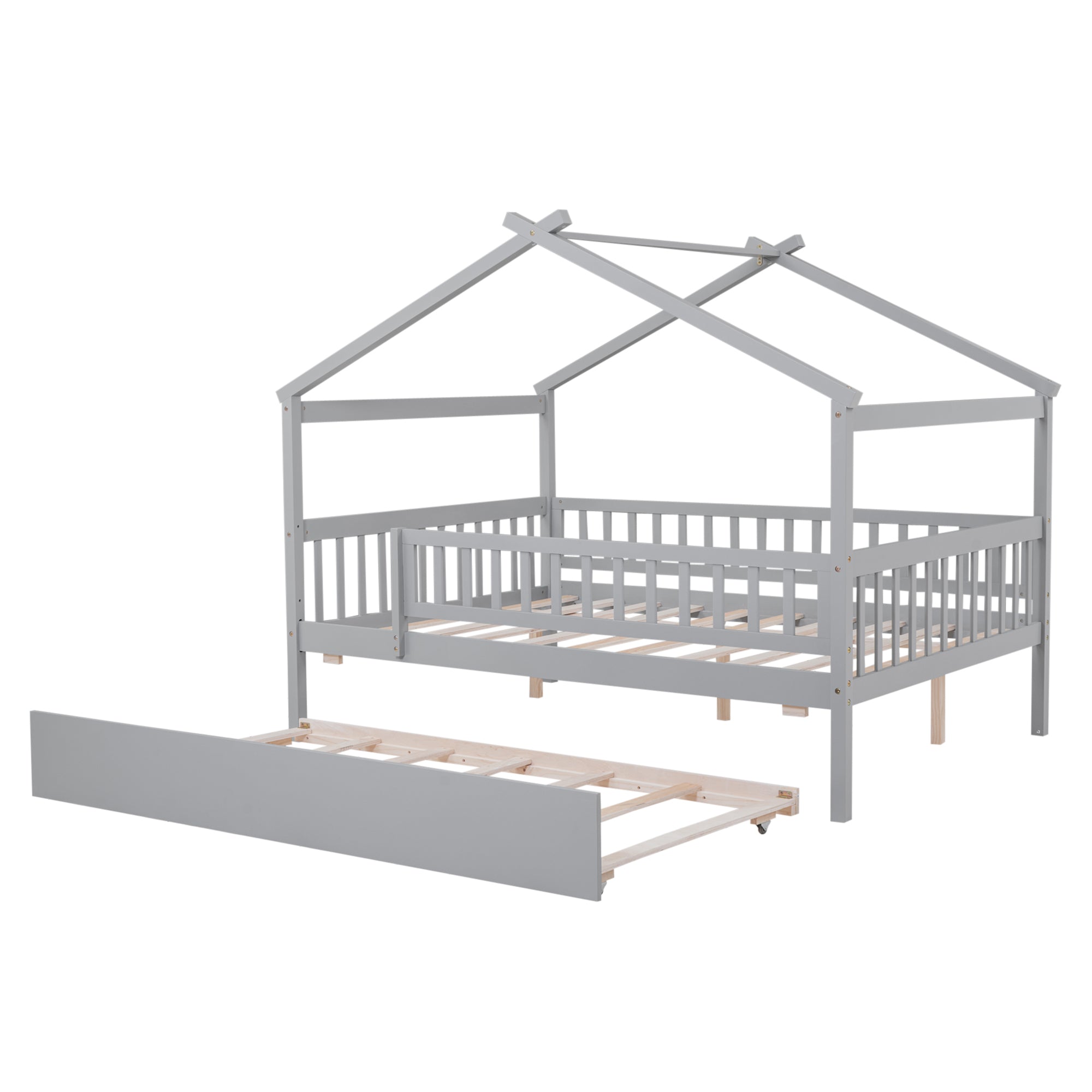 Full Size Wooden House Bed with Twin Size Trundle, Gray - Atlantic Fine Furniture Melbourne FL