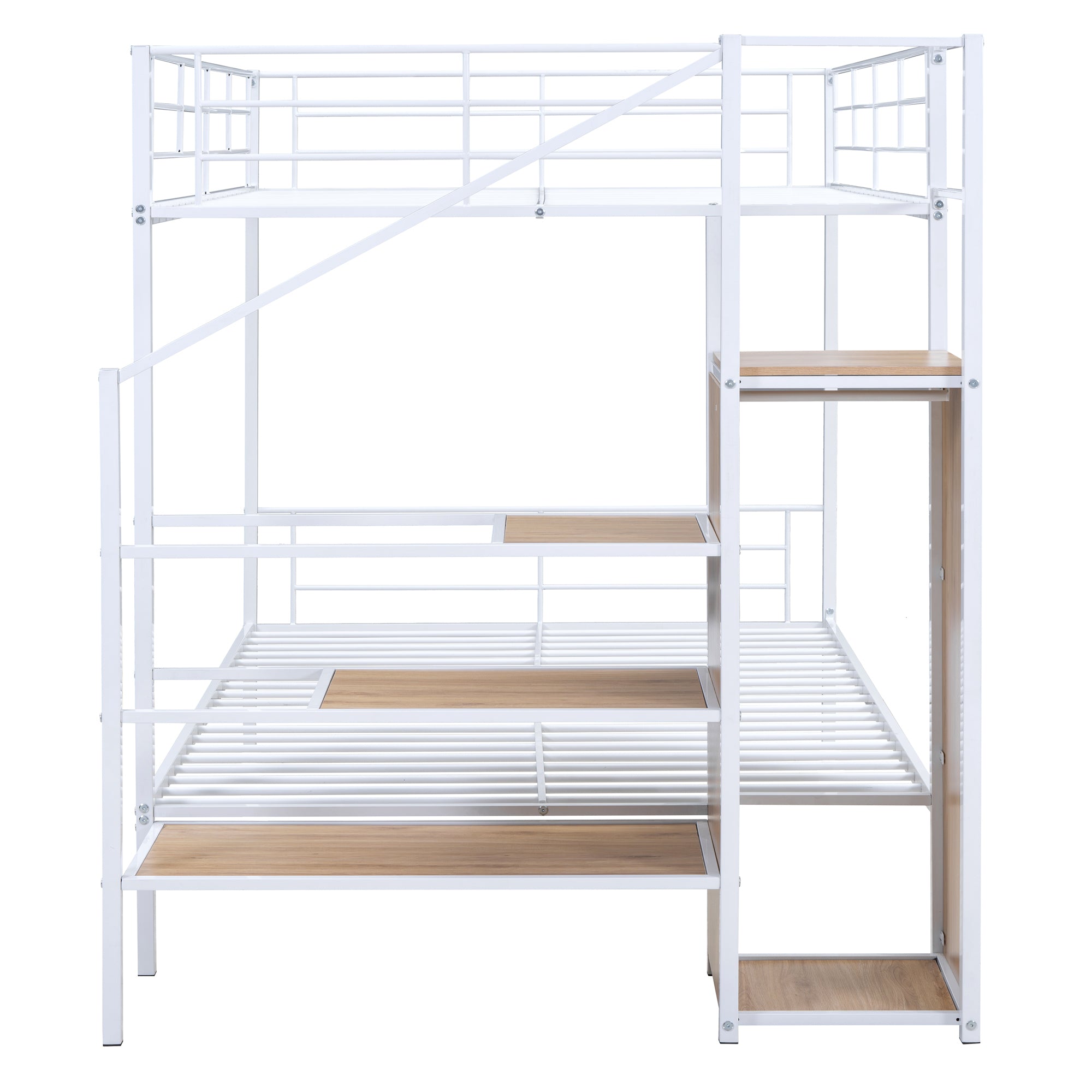 Full Over Full Metal Bunk Bed with Lateral Storage Ladder and Wardrobe, White - Atlantic Fine Furniture Melbourne FL
