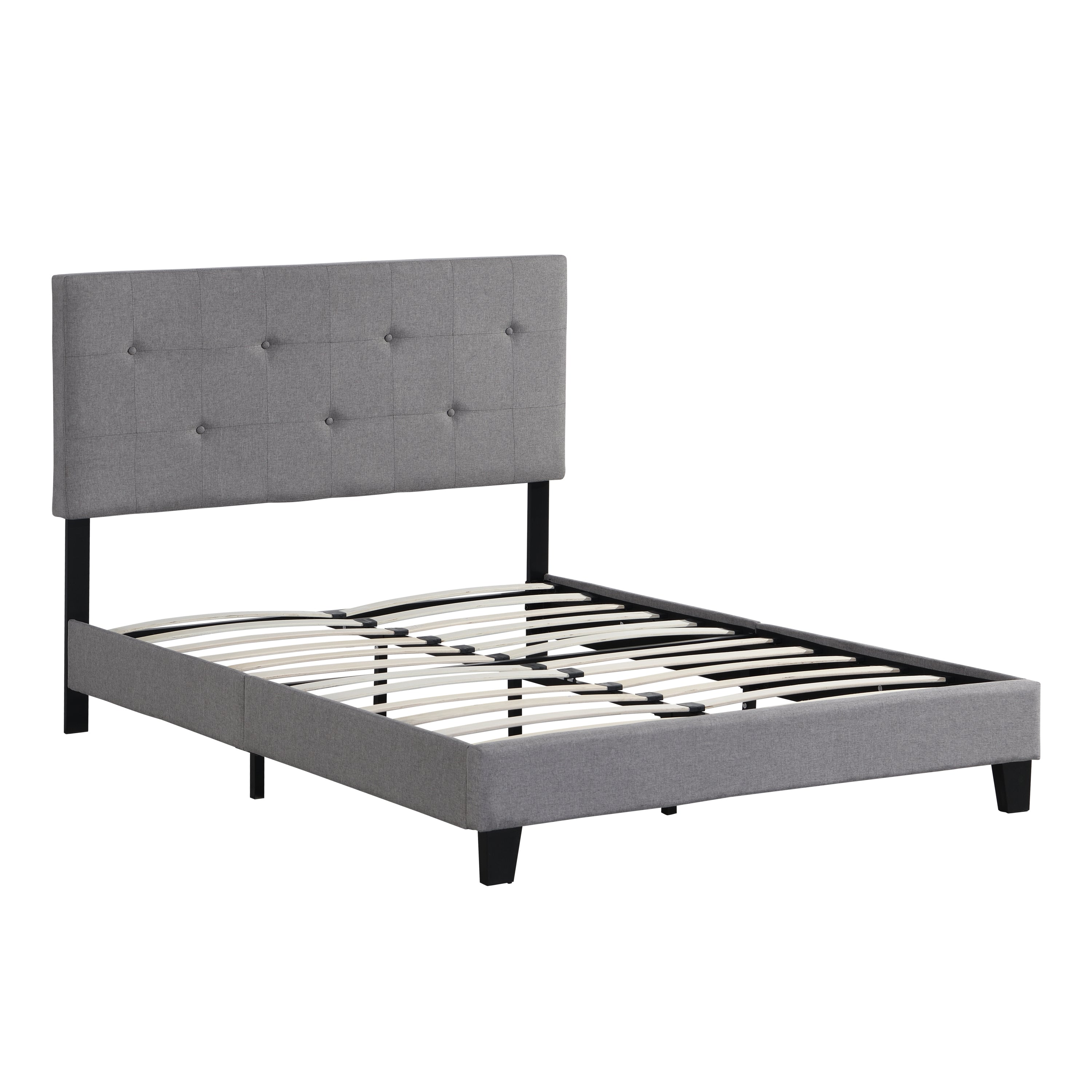 Full Size Upholstered Platform Bed Frame with Modern Button Tufted Linen Fabric Headboard, No Box Spring Needed, Wood Slat Support, Easy Assembly, Grey