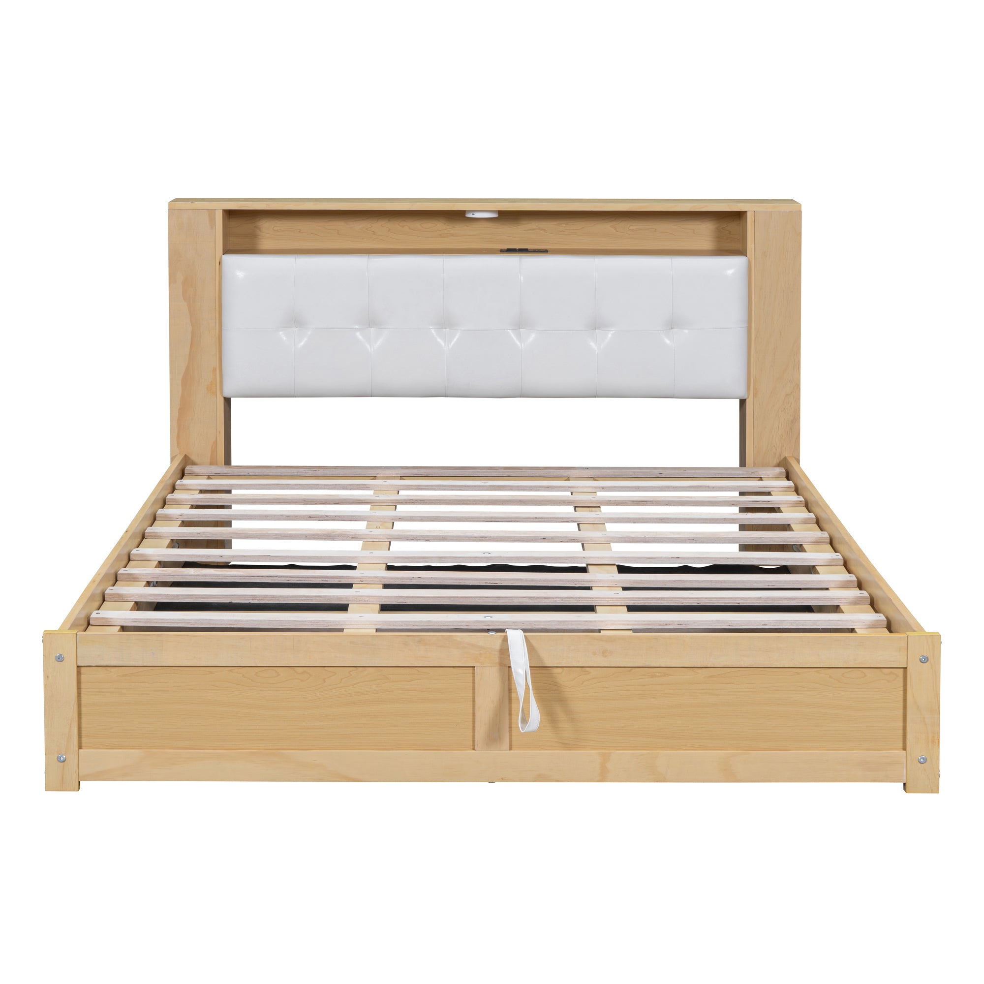 Queen Size Tufted Upholstered Platform Bed with Storage Headboard and Hydraulic Storage System, Modern PU Storage Bed with Motion Activated Night Lights and USB Charger,Natural