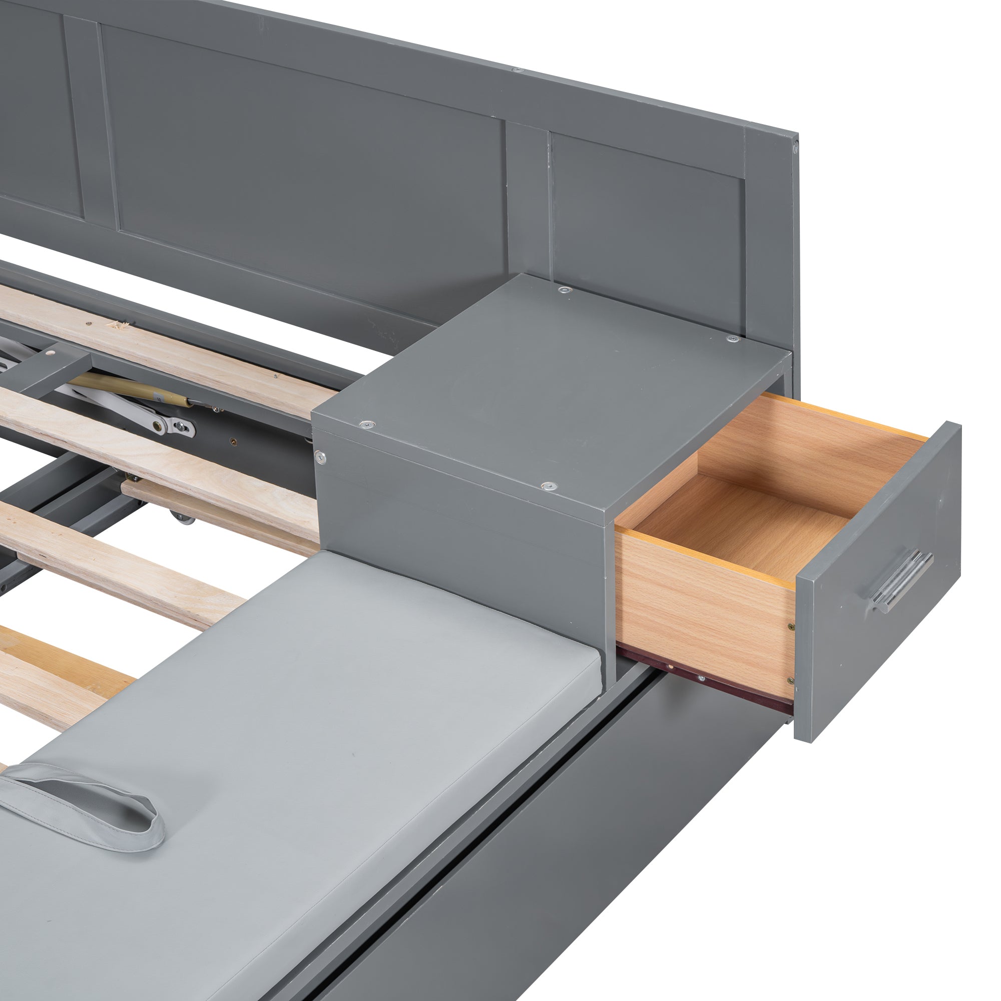 Full Size Wood Storage Hydraulic Platform Bed with Twin Size Trundle, Side Table and Lounge, Gray - Atlantic Fine Furniture Melbourne FL