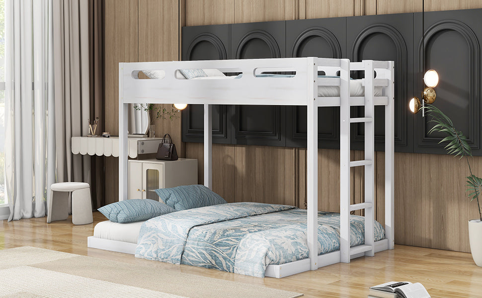 Twin over Full Bunk Bed with Built-in Ladder,White - Atlantic Fine Furniture Melbourne FL