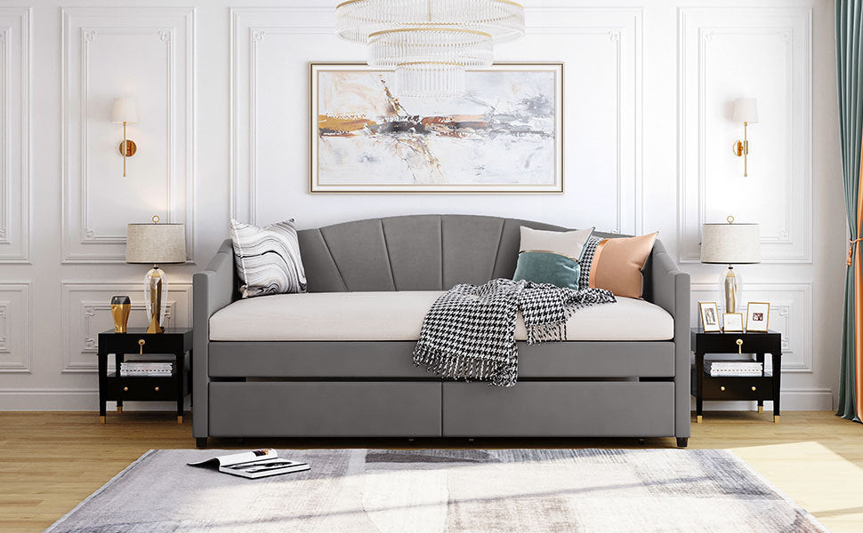 Upholstered daybed Twin Size with Two Drawers and Wood Slat ,Gray - Atlantic Fine Furniture Melbourne FL