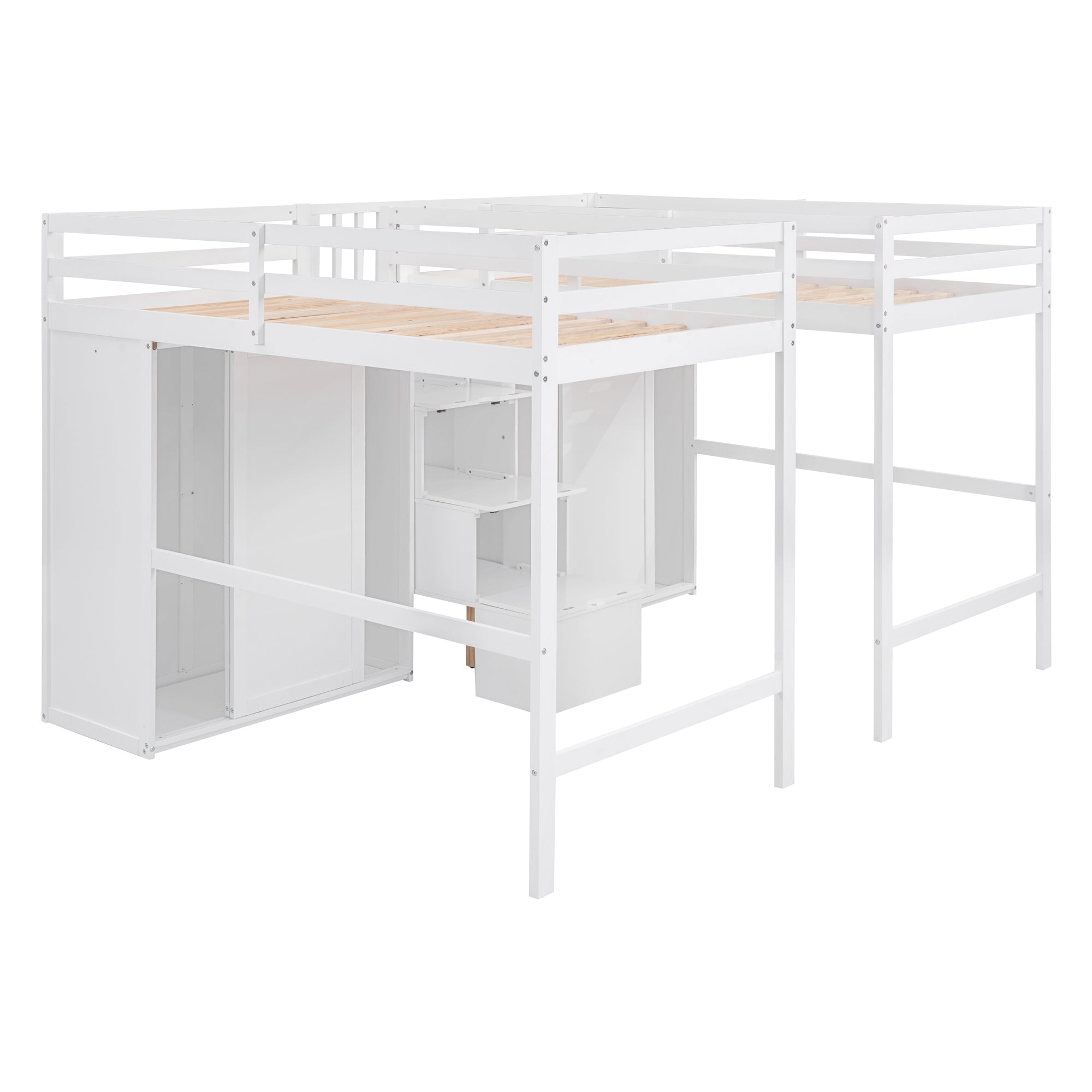 Double Twin Loft Beds with Wardrobes and Staircase, White - Atlantic Fine Furniture Melbourne FL