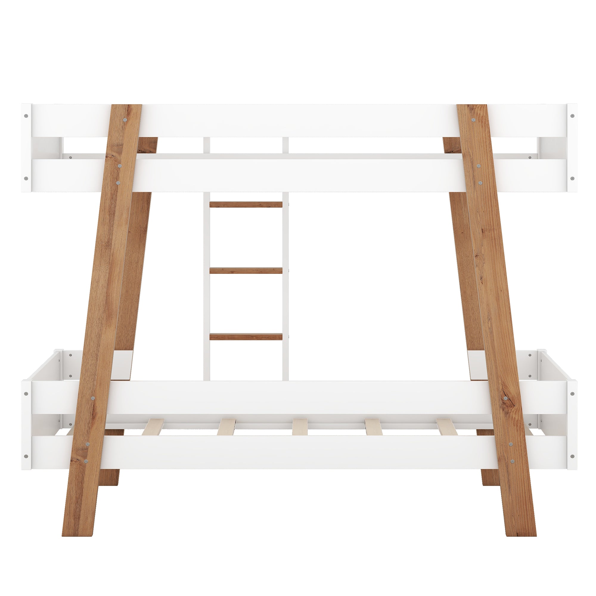 Wood Twin Size Bunk Bed with Built-in Ladder and 4 Wood Color Columns, White - Atlantic Fine Furniture Melbourne FL