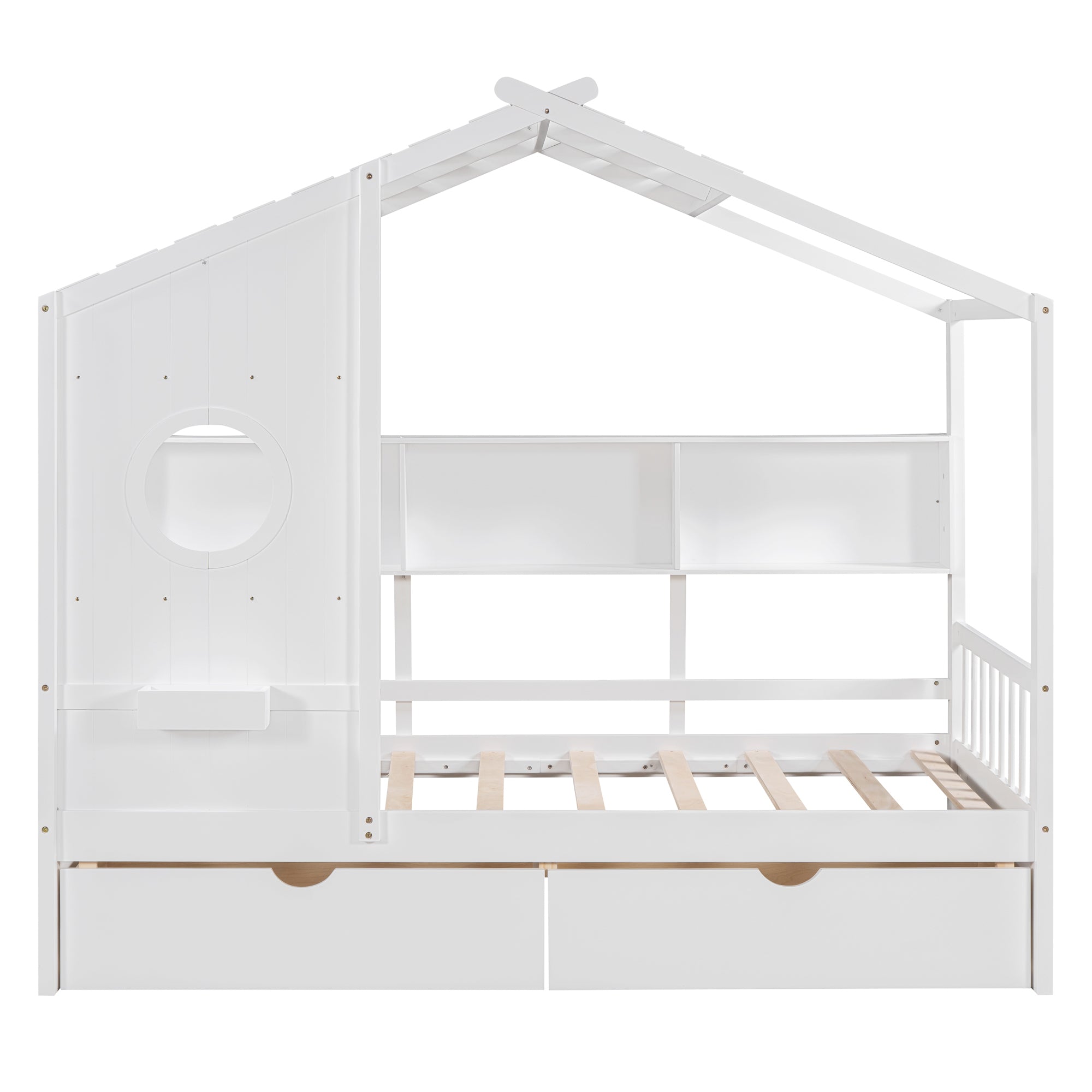 Wooden Twin Size House Bed with 2 Drawers,Kids Bed with Storage Shelf, White - Atlantic Fine Furniture Melbourne FL