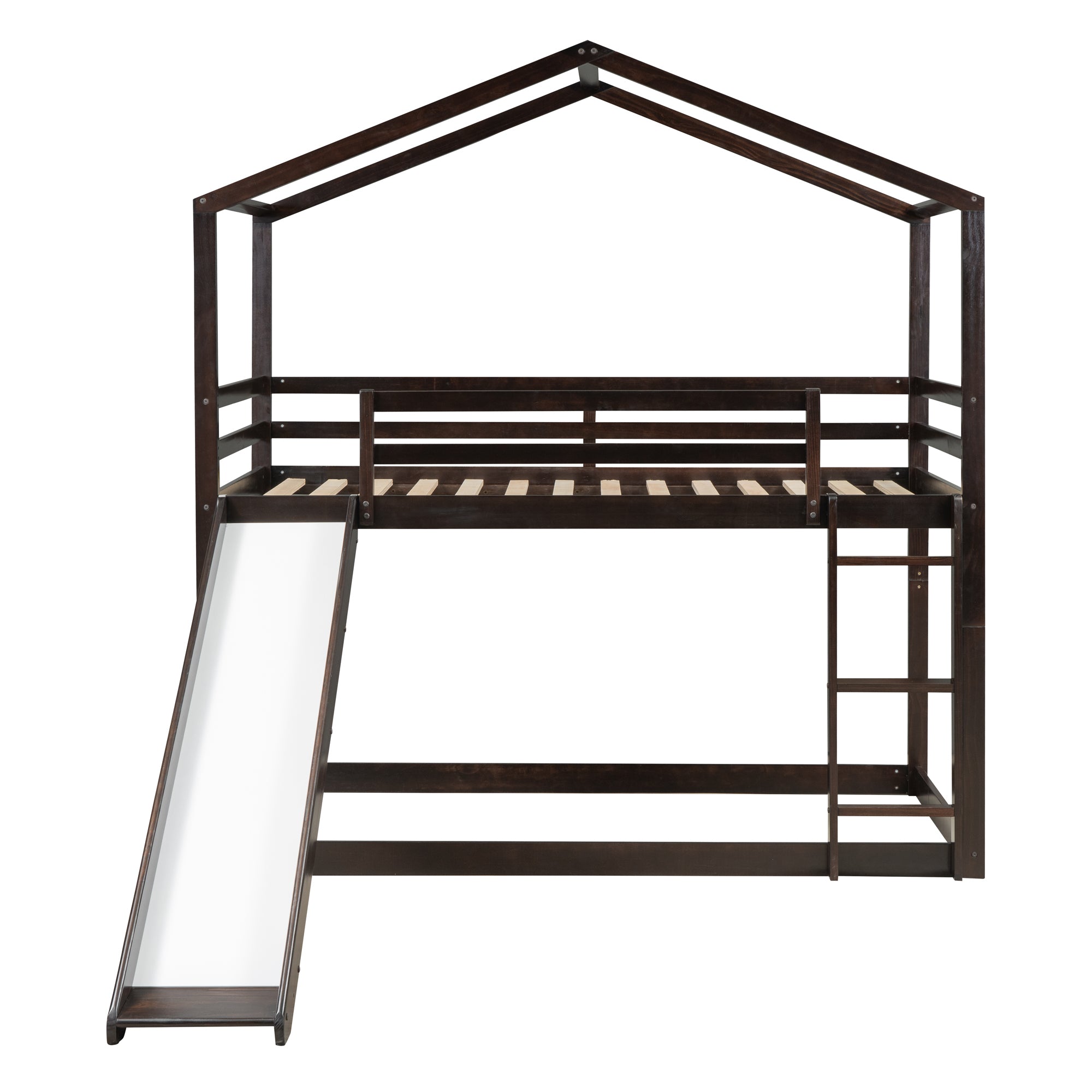 Twin Over Twin Bunk Bed with Roof, Slide and Ladder, Espresso - Atlantic Fine Furniture Melbourne FL