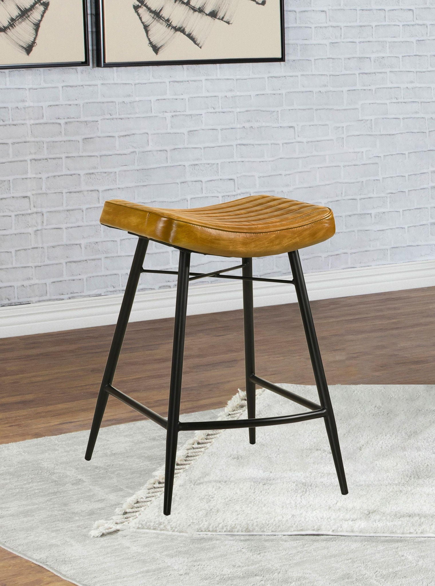 Bayu Leather Upholstered Counter Stool Camel (Set of 2)