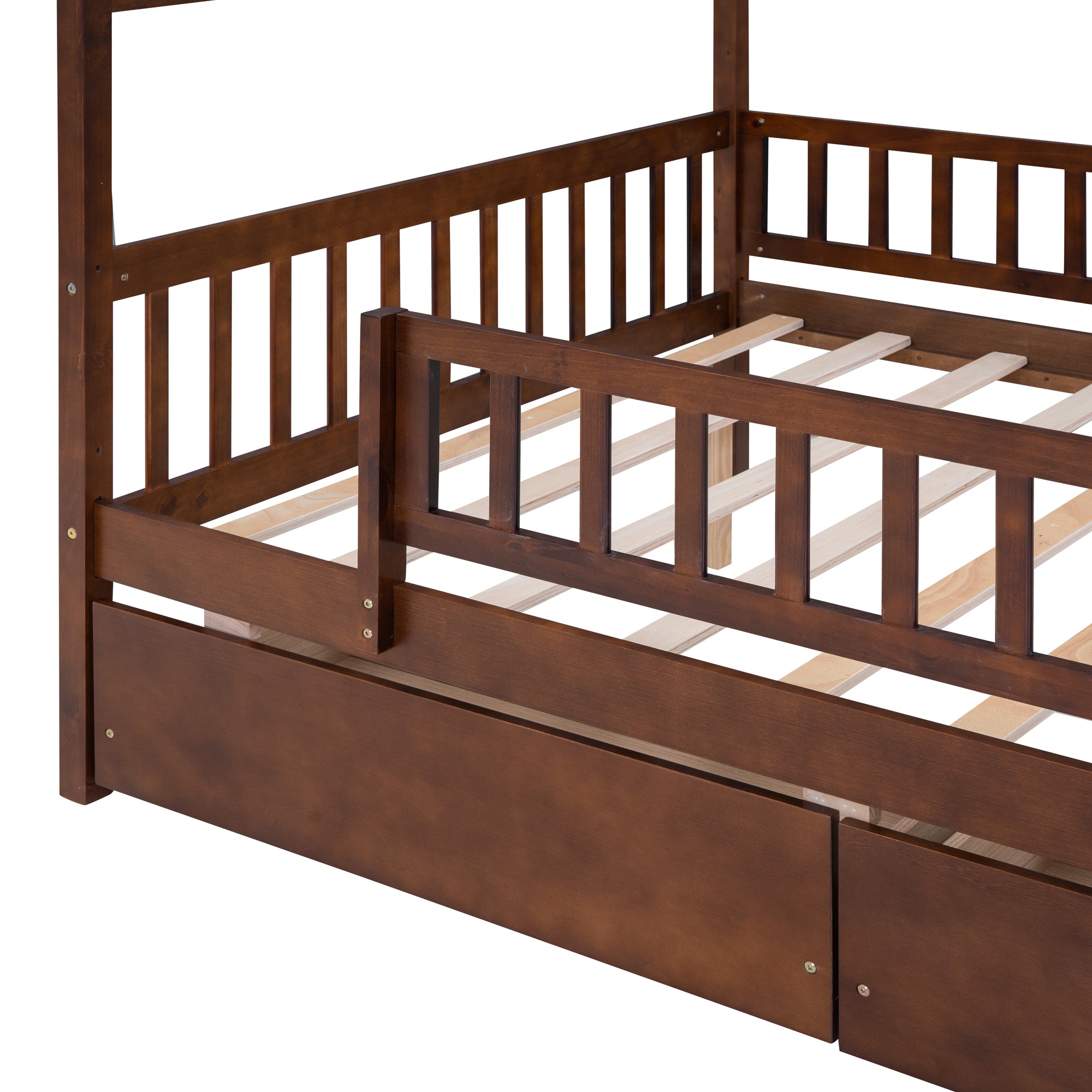 Full Size Wooden House Bed with Two Drawers, Walnut - Atlantic Fine Furniture Melbourne FL