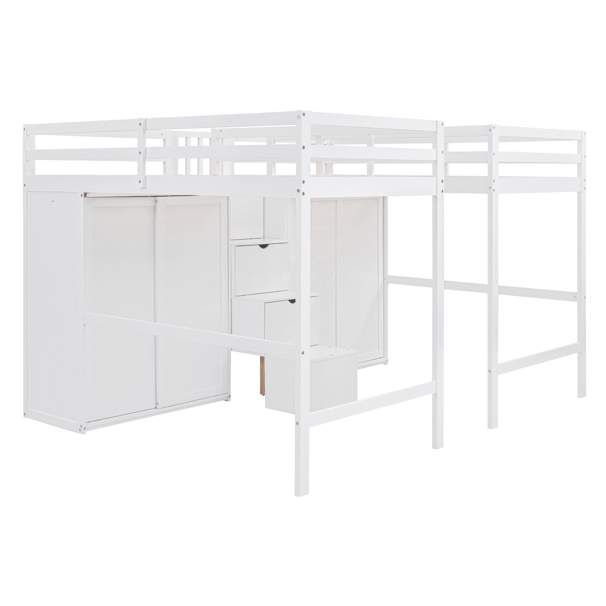 Double Twin Loft Beds with Wardrobes and Staircase, White - Atlantic Fine Furniture Melbourne FL