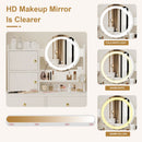 Fashion Vanity Desk With Mirror And Lights For Makeup And Cushioned Chair, Adjustable 3 Color Lighting - White
