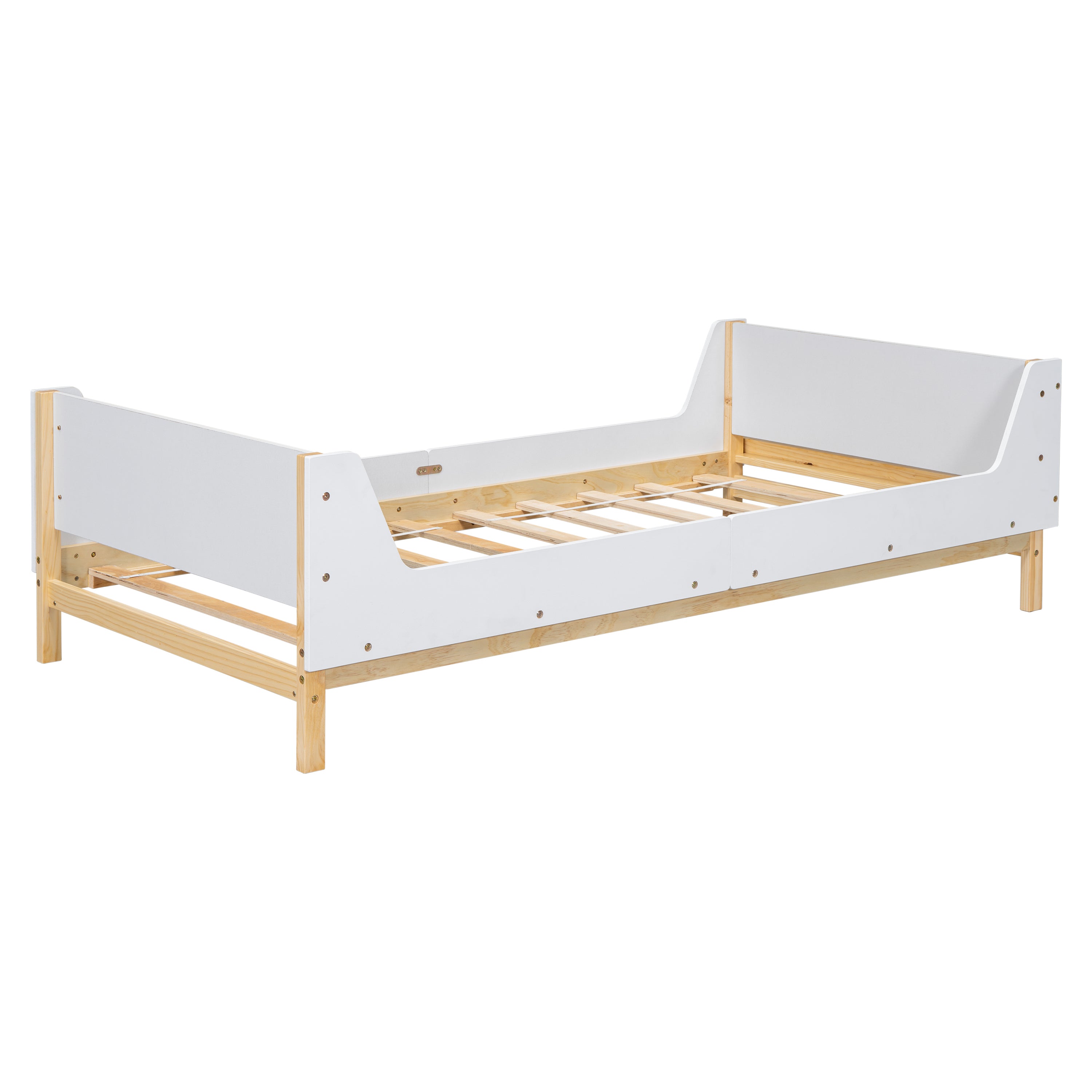 Twin Bed with Headboard, Footboard, Safeguards, Built-in Bed-end Book Storage Rack ,White