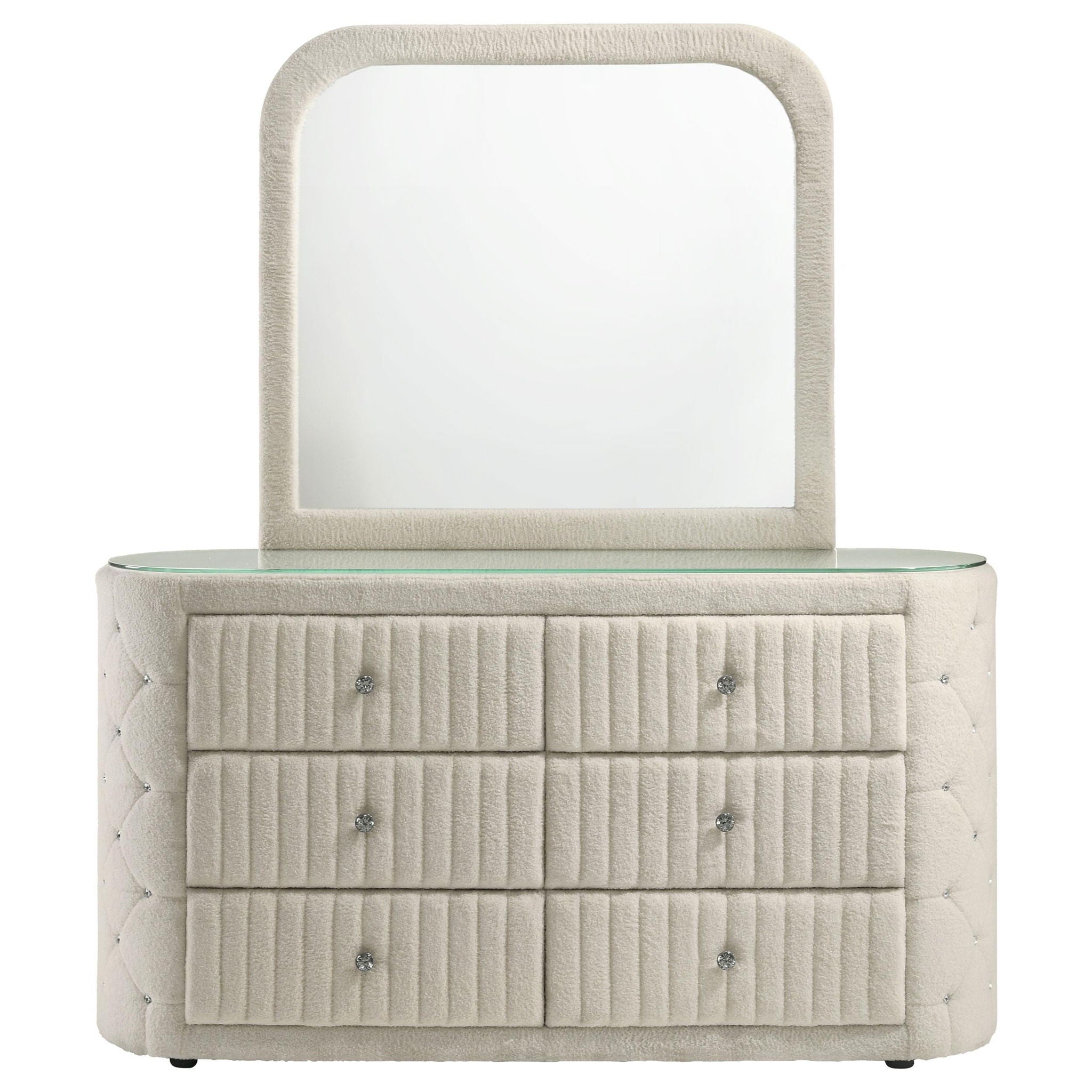 Sonya 6-drawer Upholstered Bedroom Dresser with Mirror Ivory