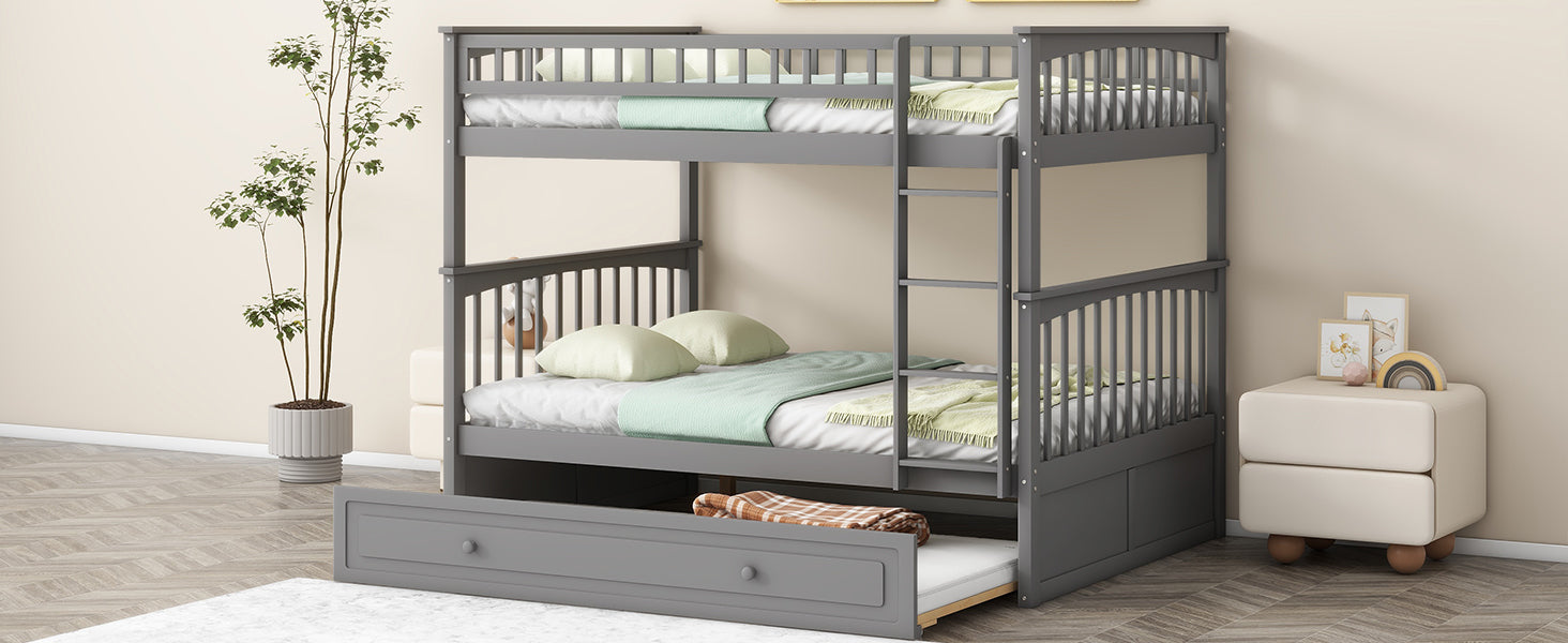 Full over Full Bunk Bed with Twin Size Trundle, Convertible Beds, Gray - Atlantic Fine Furniture Melbourne FL