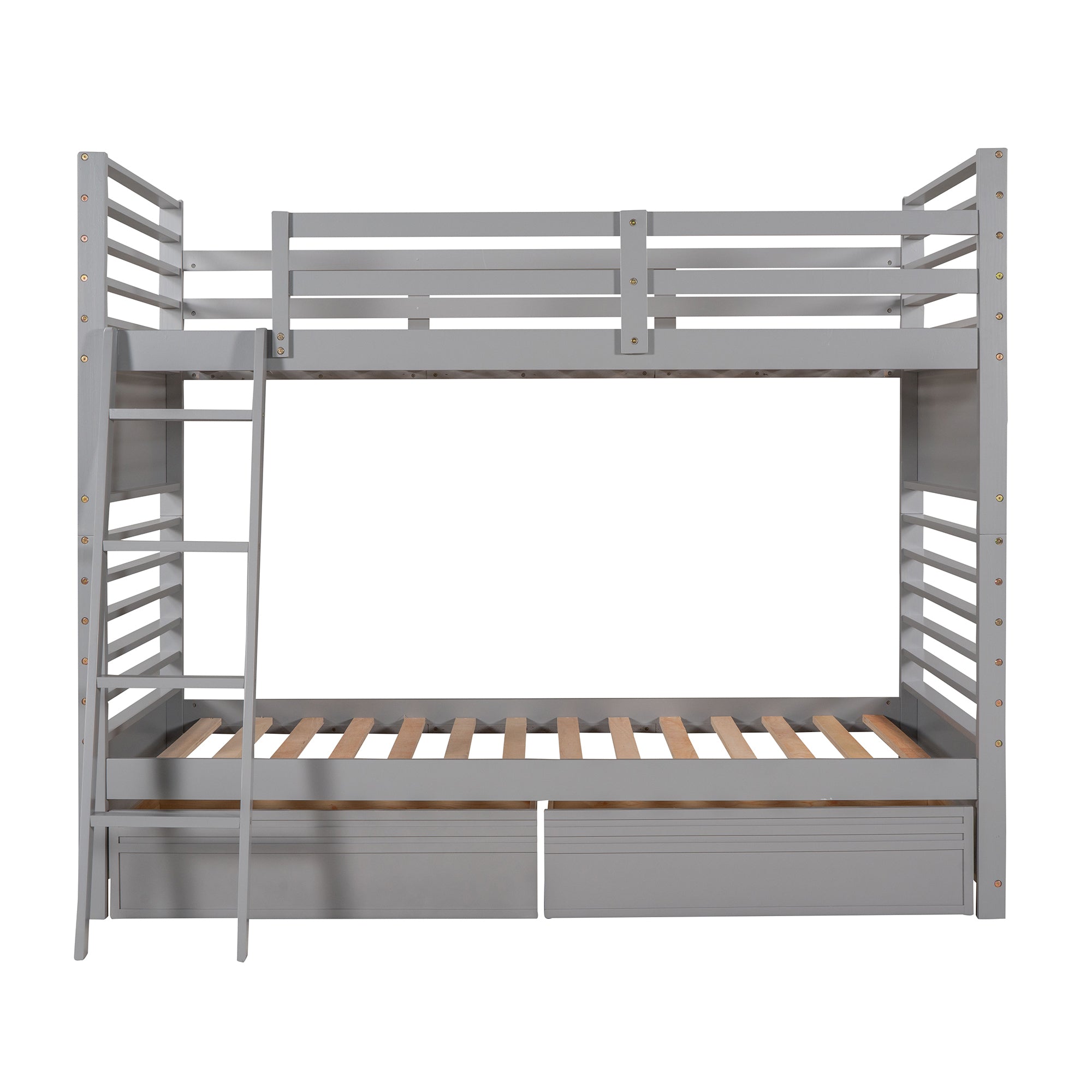 Twin over Twin Wood Bunk Bed with Two Drawers - Gray - Atlantic Fine Furniture Melbourne FL
