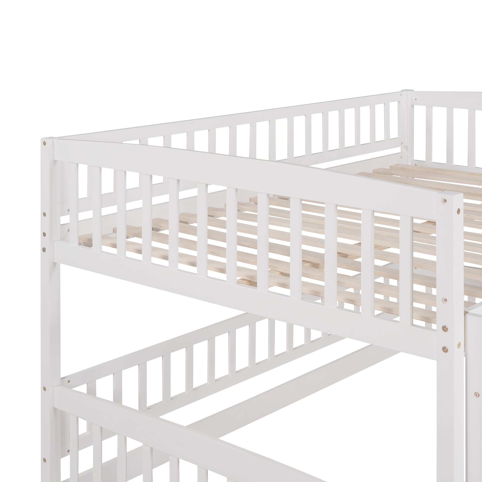 Bunk Bed with Slide,Full Over Full Low Bunk Bed with Fence and Ladder for Toddler Kids Teens White - Atlantic Fine Furniture Melbourne FL