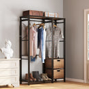 Garment Rack With Shelves, 2 Wicker Drawers, 4 Hooks, Organizer