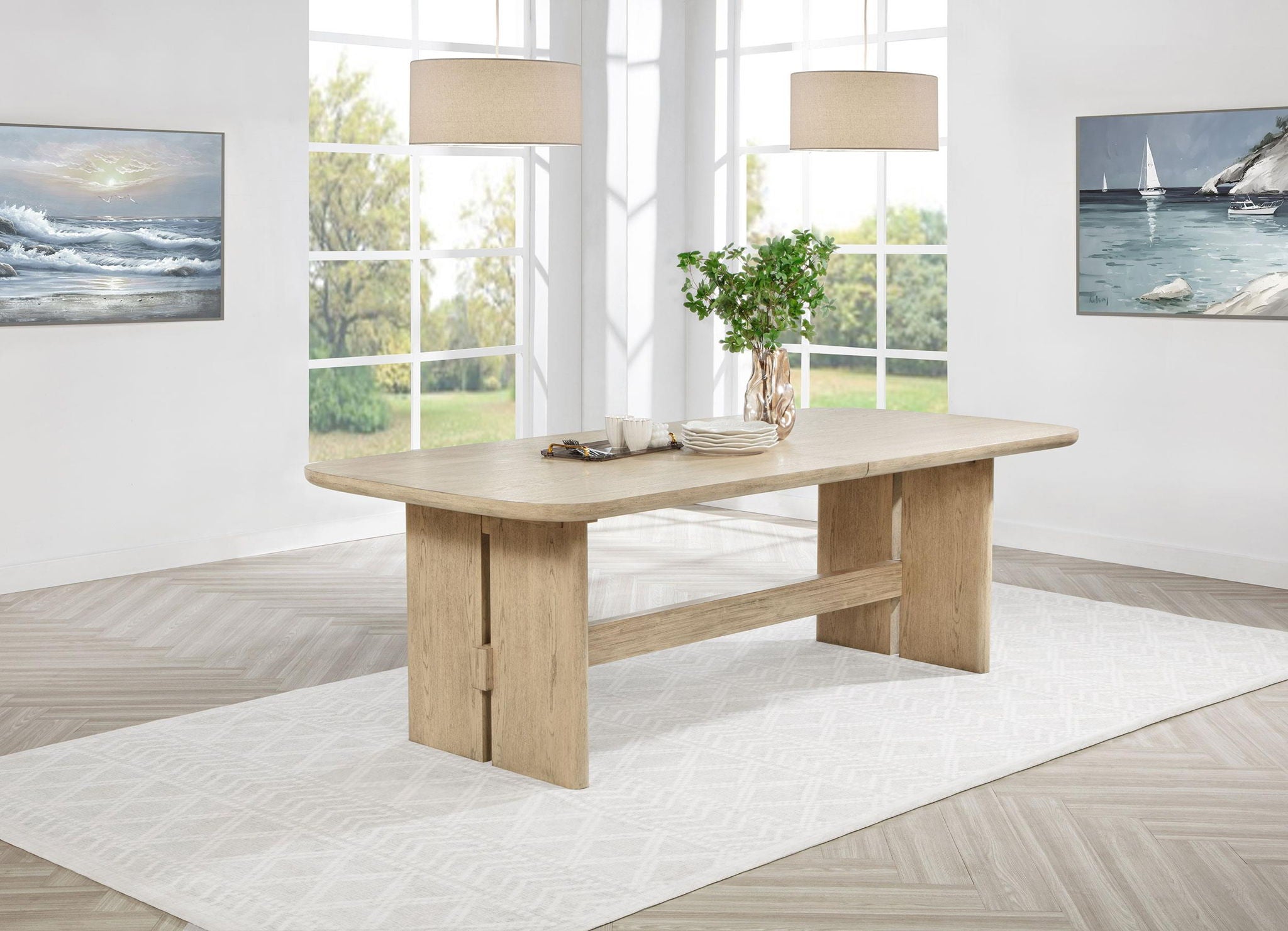 Kailani 110-inch Rectangular Wood Dining Table Beige Oak