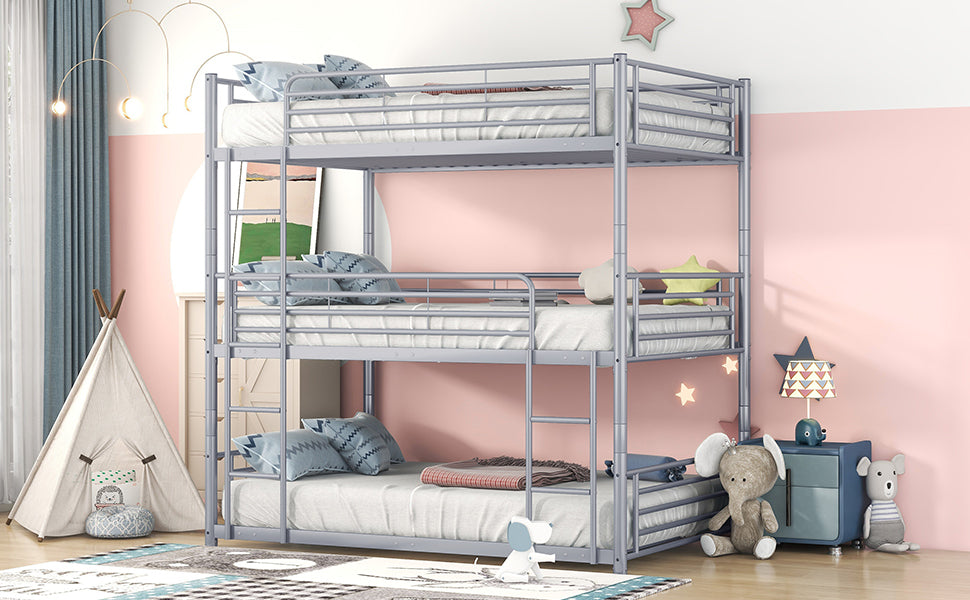 Full-Full-Full Metal Triple Bed with Built-in Ladder, Divided into Three Separate Beds,Gray(OLD SKU:LP000297AAE) - Atlantic Fine Furniture Melbourne FL