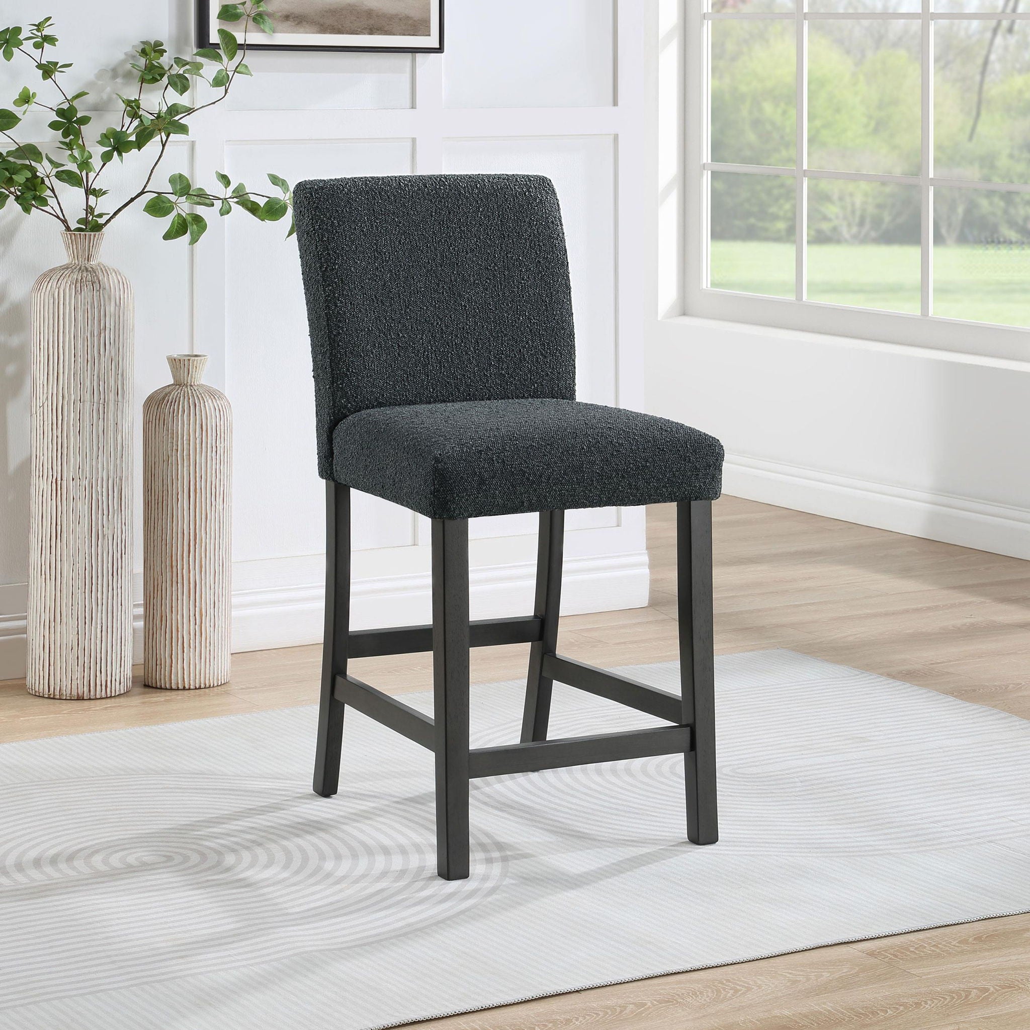 Alba Boucle Upholstered Counter Chair Black (Set of 2) - Atlantic Fine Furniture Melbourne FL