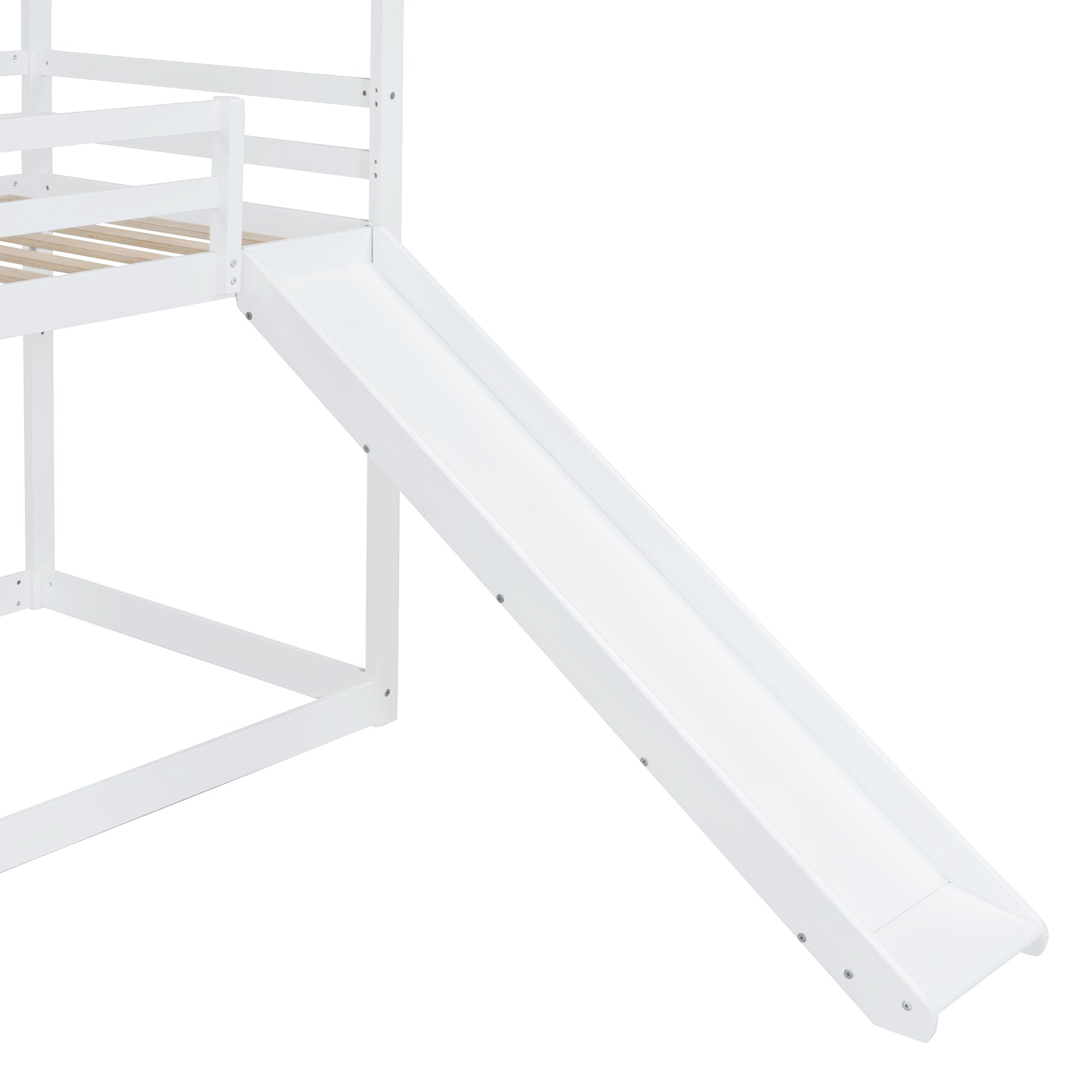 Twin Over Twin Bunk Bed with Roof, Slide and Ladder, White - Atlantic Fine Furniture Melbourne FL
