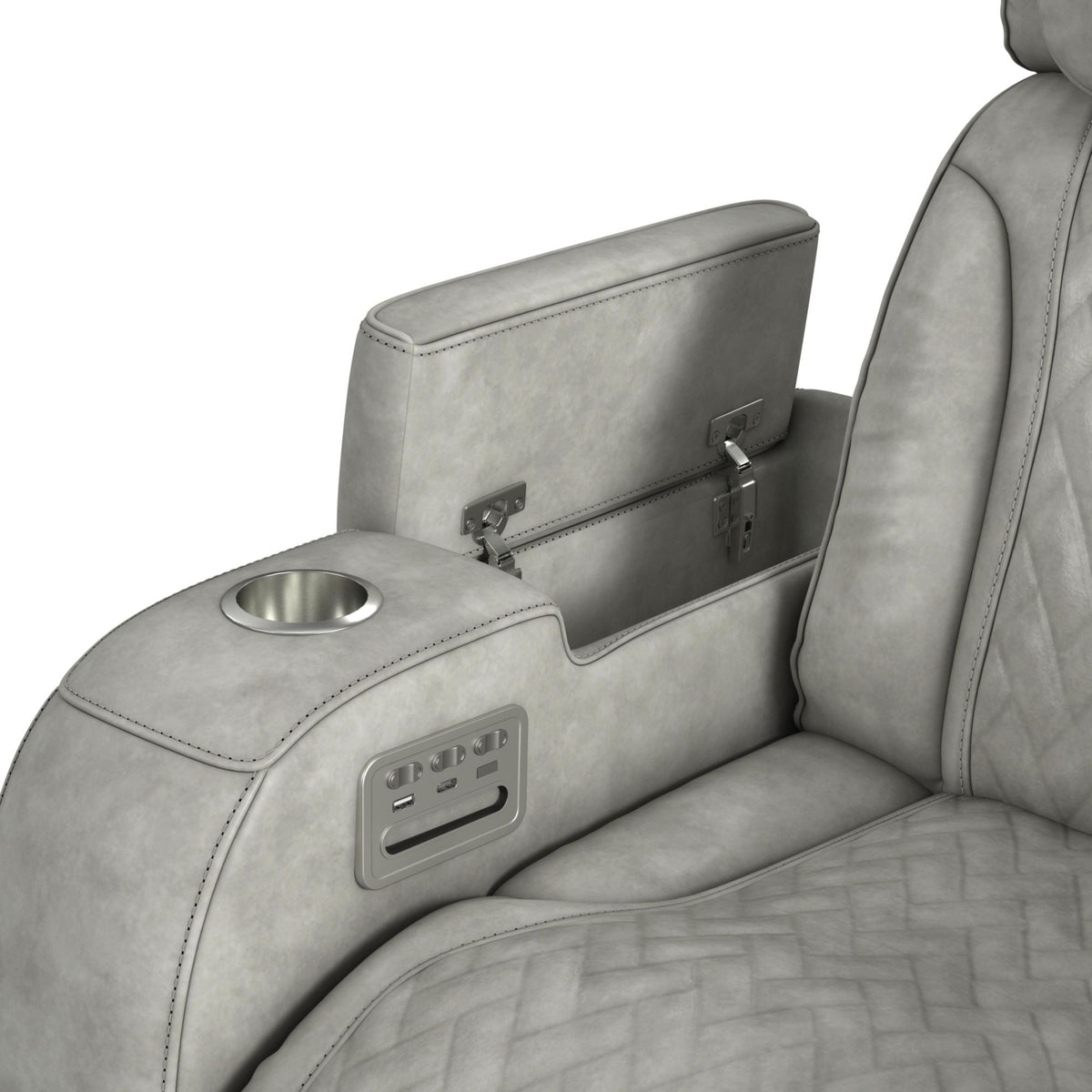 Prime Time P3 Recliner With 7 Colors Led, Cup Holders And Wireless Charger Controller in Leather Gel Light Gray by Elements International, view 11
