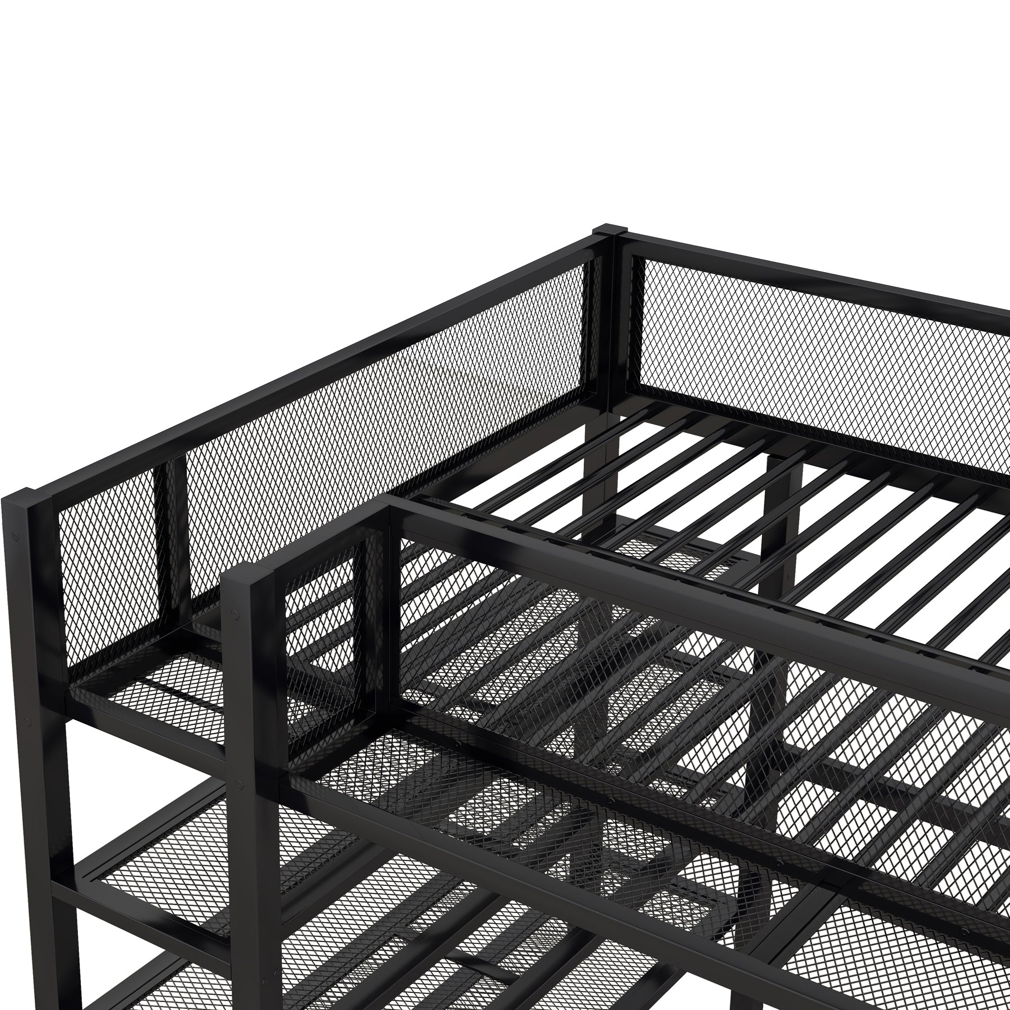 Full Size Metal Loft Bed with 4-Tier Shelves and Storage, Black - Atlantic Fine Furniture Melbourne FL
