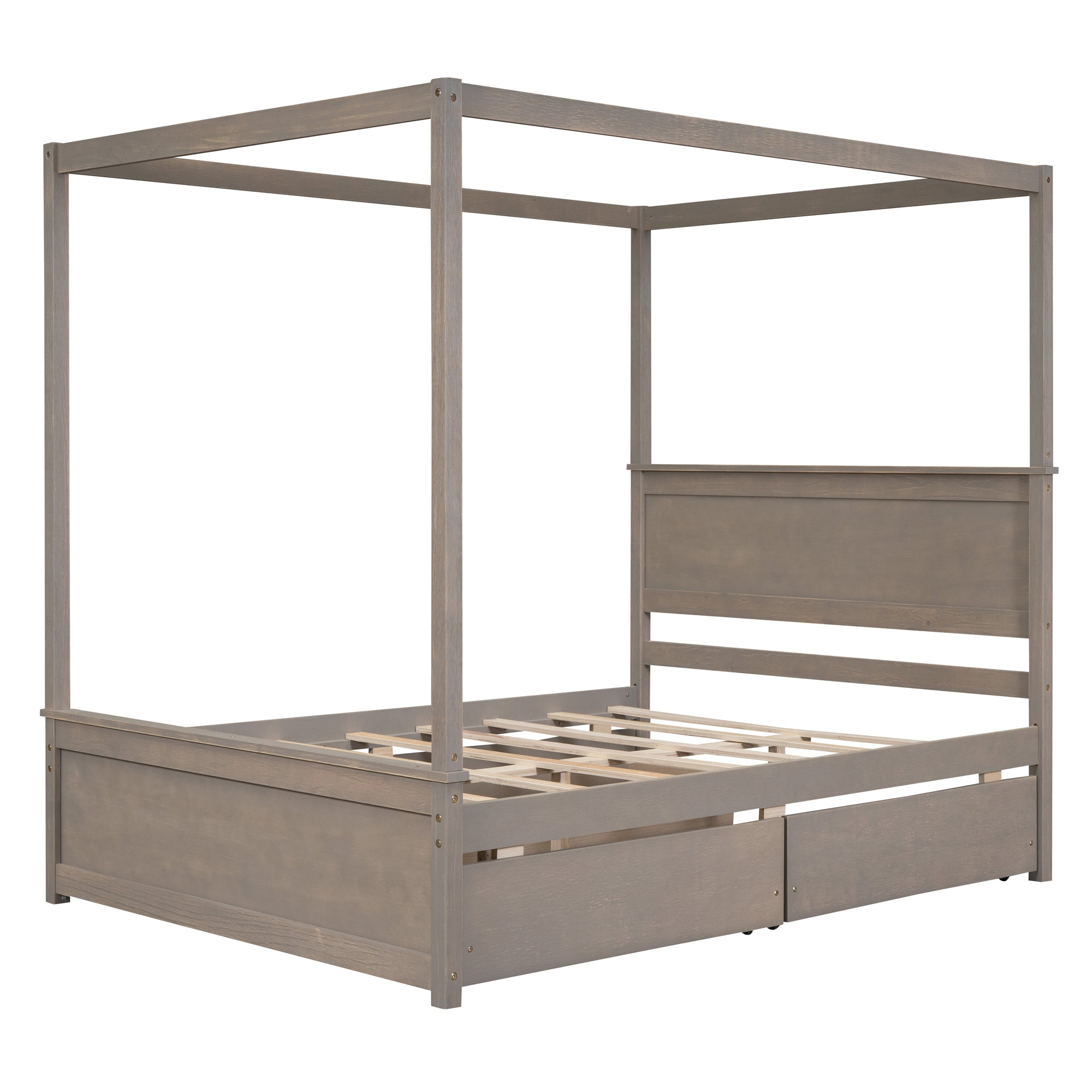 Wood Canopy Bed with four Drawers ,Full Size Canopy Platform Bed With Support Slats .No Box Spring Needed, Brushed Light Brown - Atlantic Fine Furniture Melbourne FL