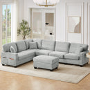 Upholstered U-Shaped Sectional Sofa With Movable Ottoman And Side Storage Pockets