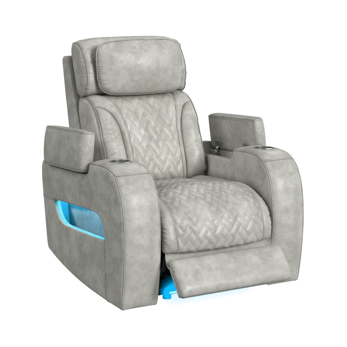 Prime Time P3 Recliner With 7 Colors Led, Cup Holders And Wireless Charger Controller in Leather Gel Light Gray by Elements International, view 12