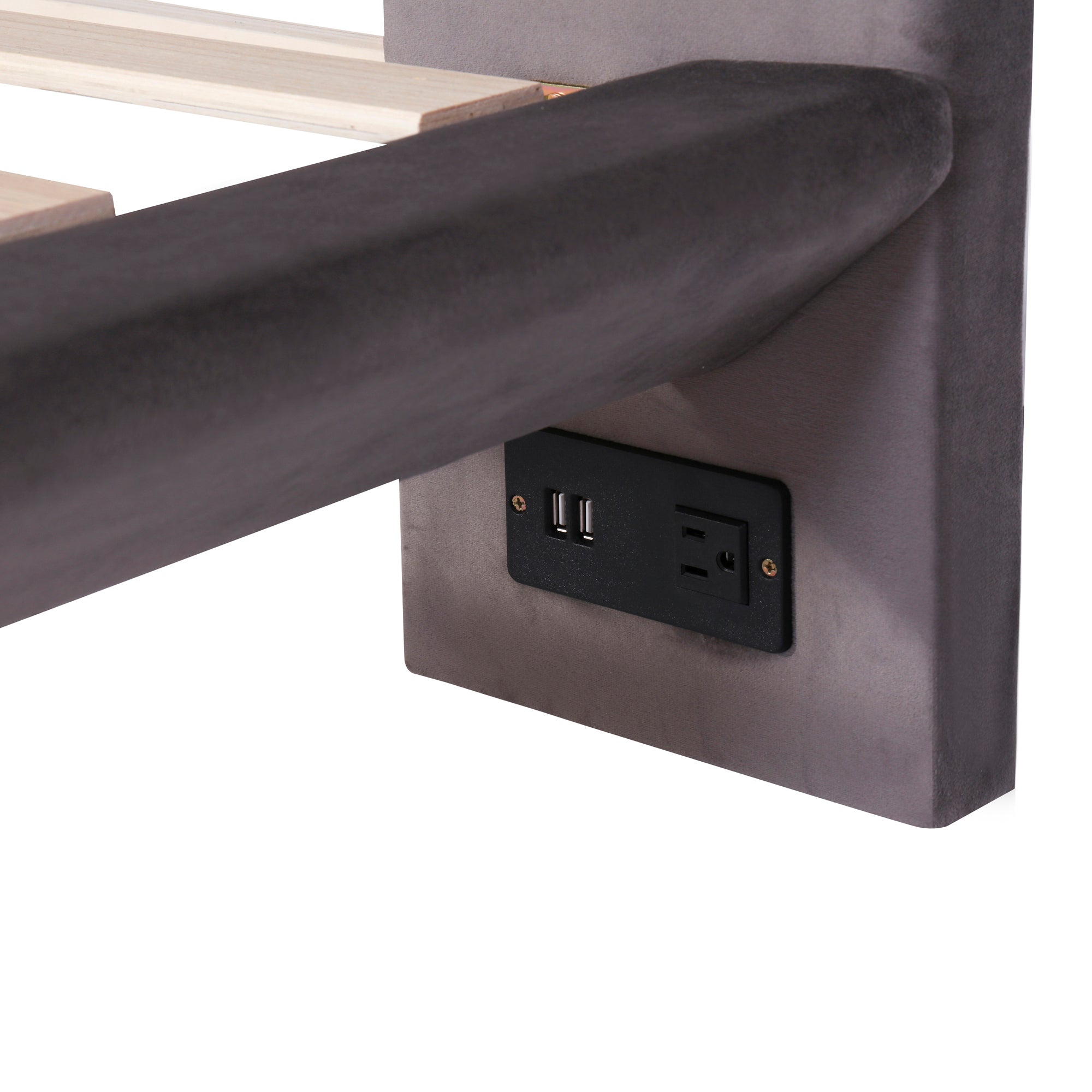 Queen Size Upholstered Platform Bed with Sensor Light and 2 Large Backrests, Stylish Platform Bed with 2 sets of USB Port and Socket on each rear Bed Leg, Gray - Atlantic Fine Furniture Melbourne FL