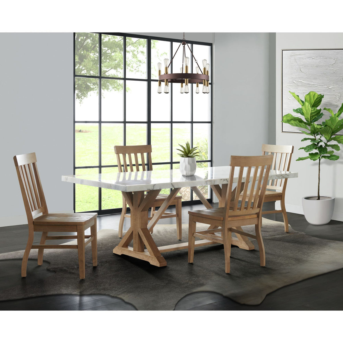 Lakeview Marble Standard Height Rectangular Dining Table in White by Elements International, view 9